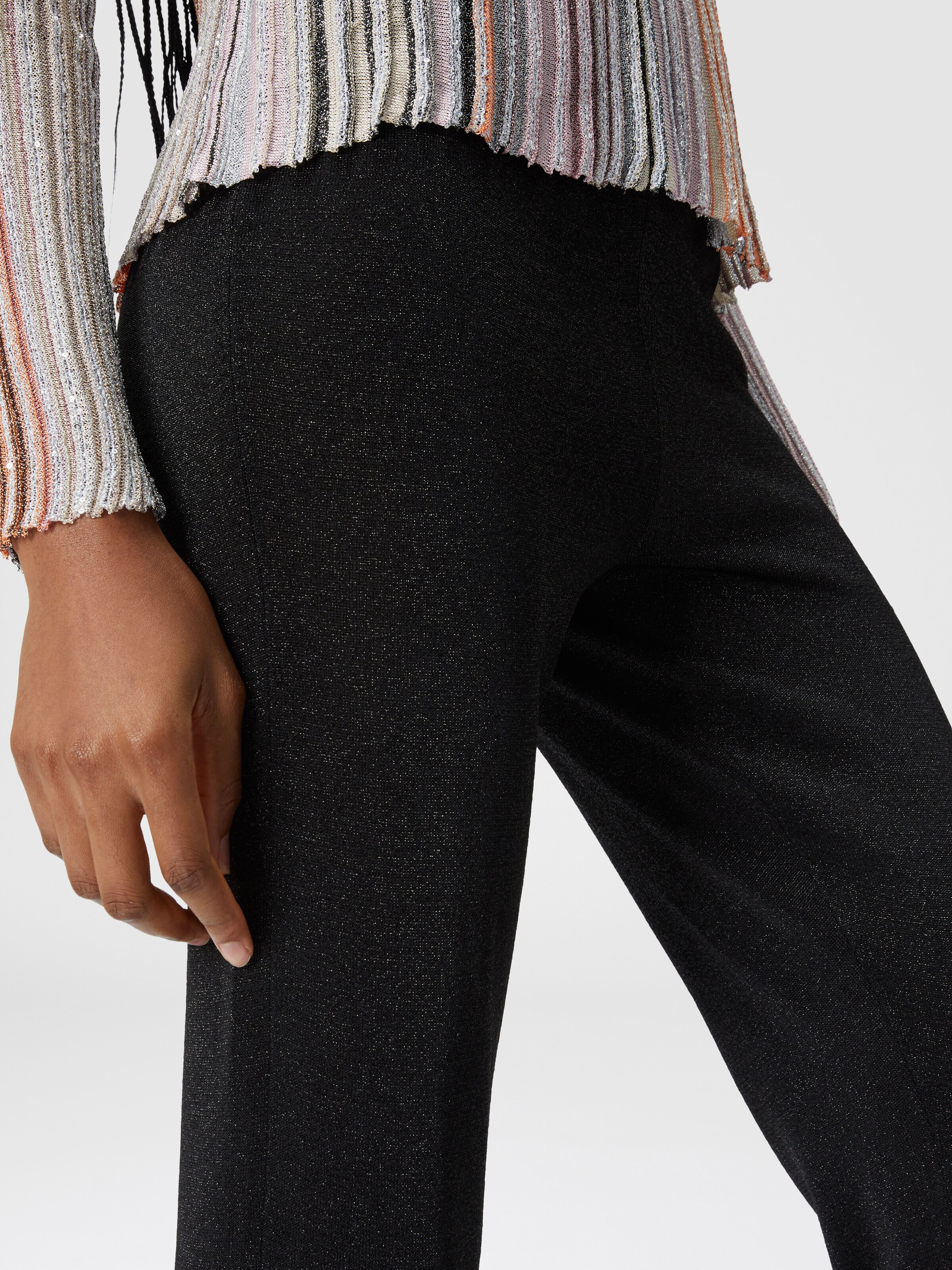 Glitter-effect viscose straight trousers, Black    - 4