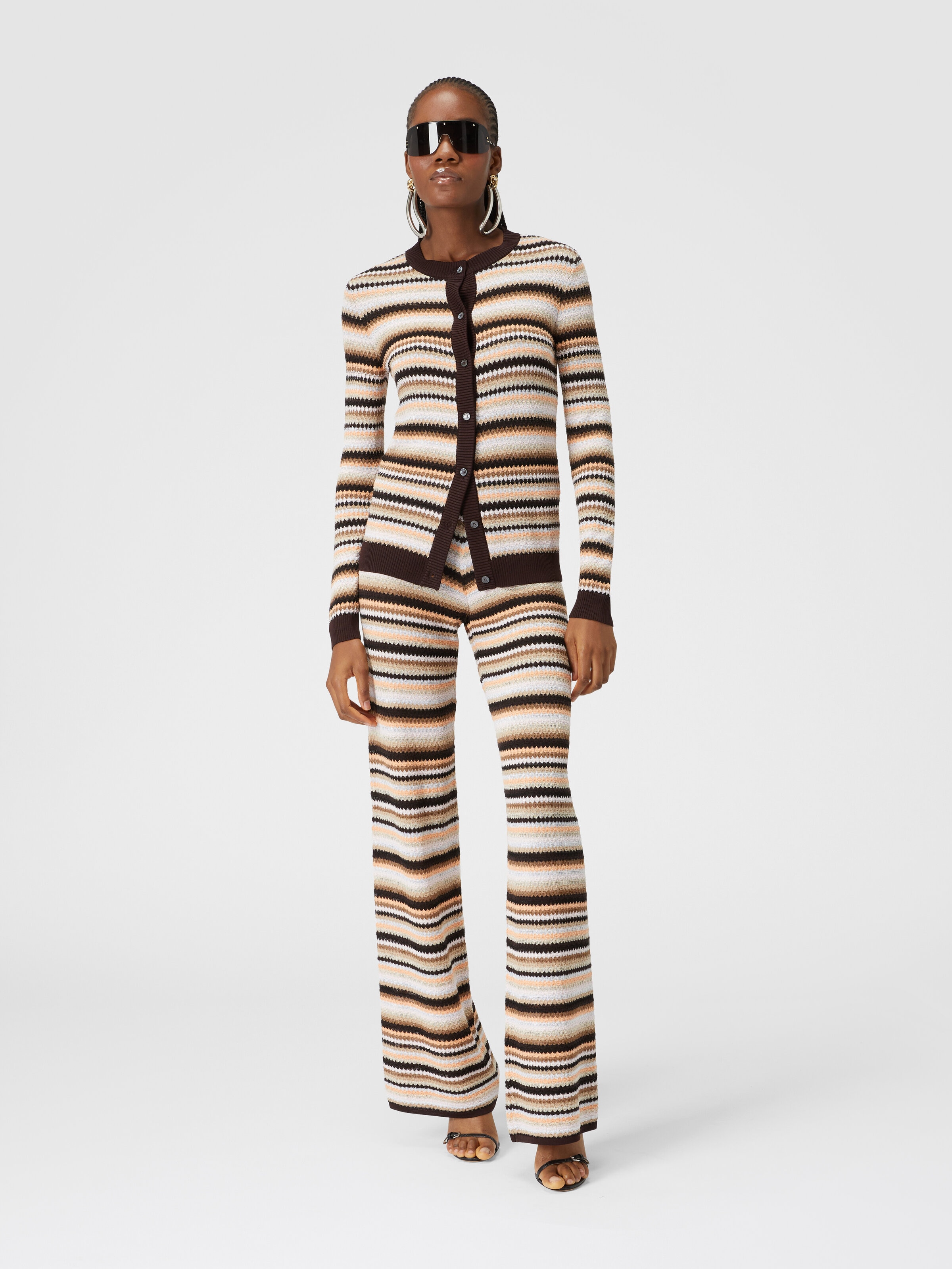 Straight trousers in striped cotton and viscose knit, Multicoloured  - 1