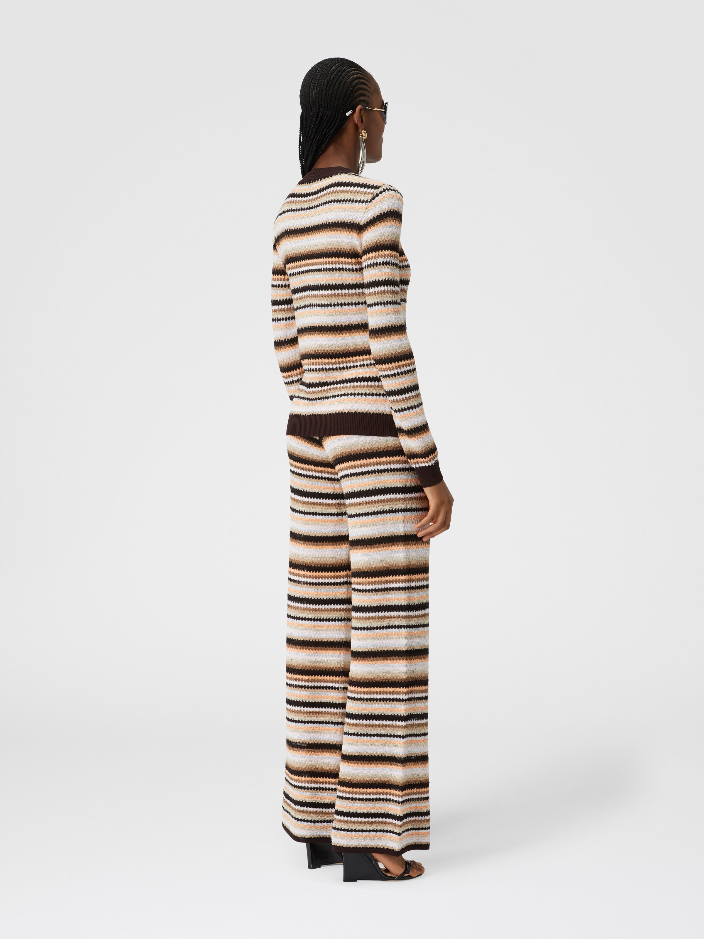 Straight trousers in striped cotton and viscose knit, Multicoloured  - 2
