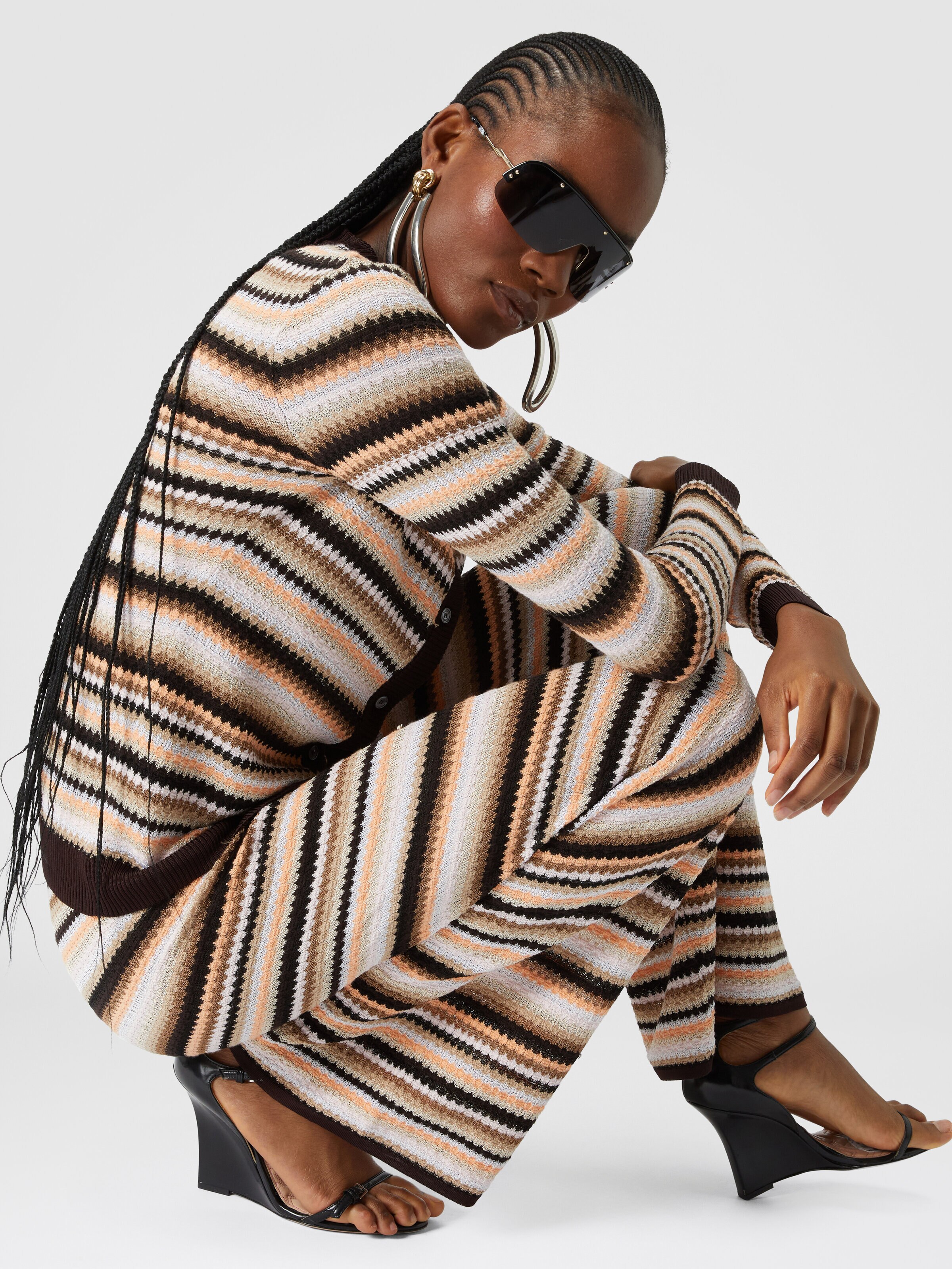 Straight trousers in striped cotton and viscose knit, Multicoloured  - 3