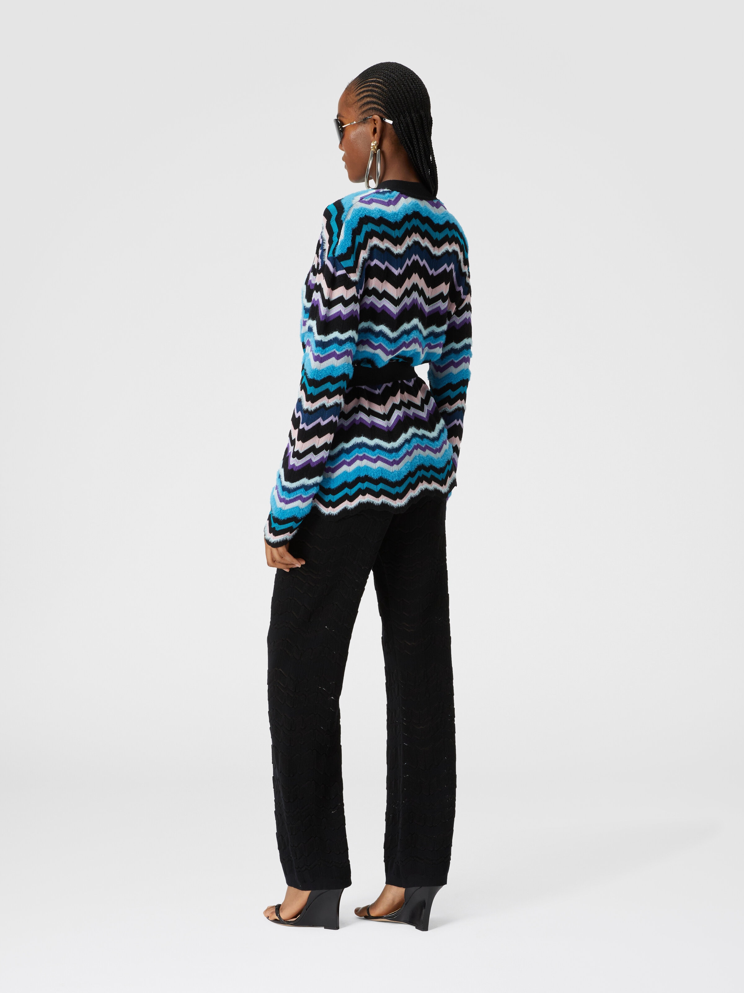 Tone-on-tone zigzag pants, Black    - 2