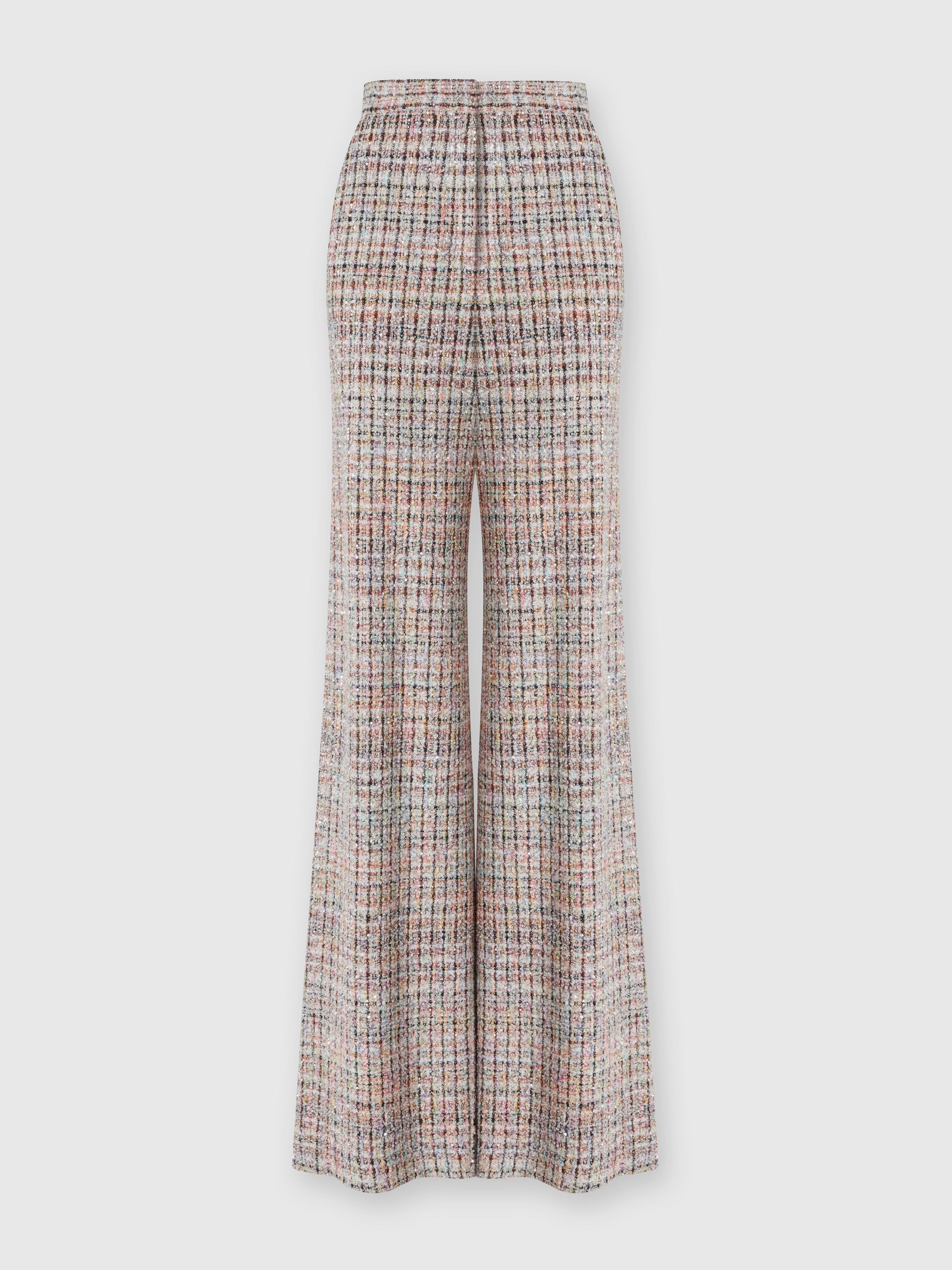 Bouclé checkered trousers with sequins, Multicoloured  - 0