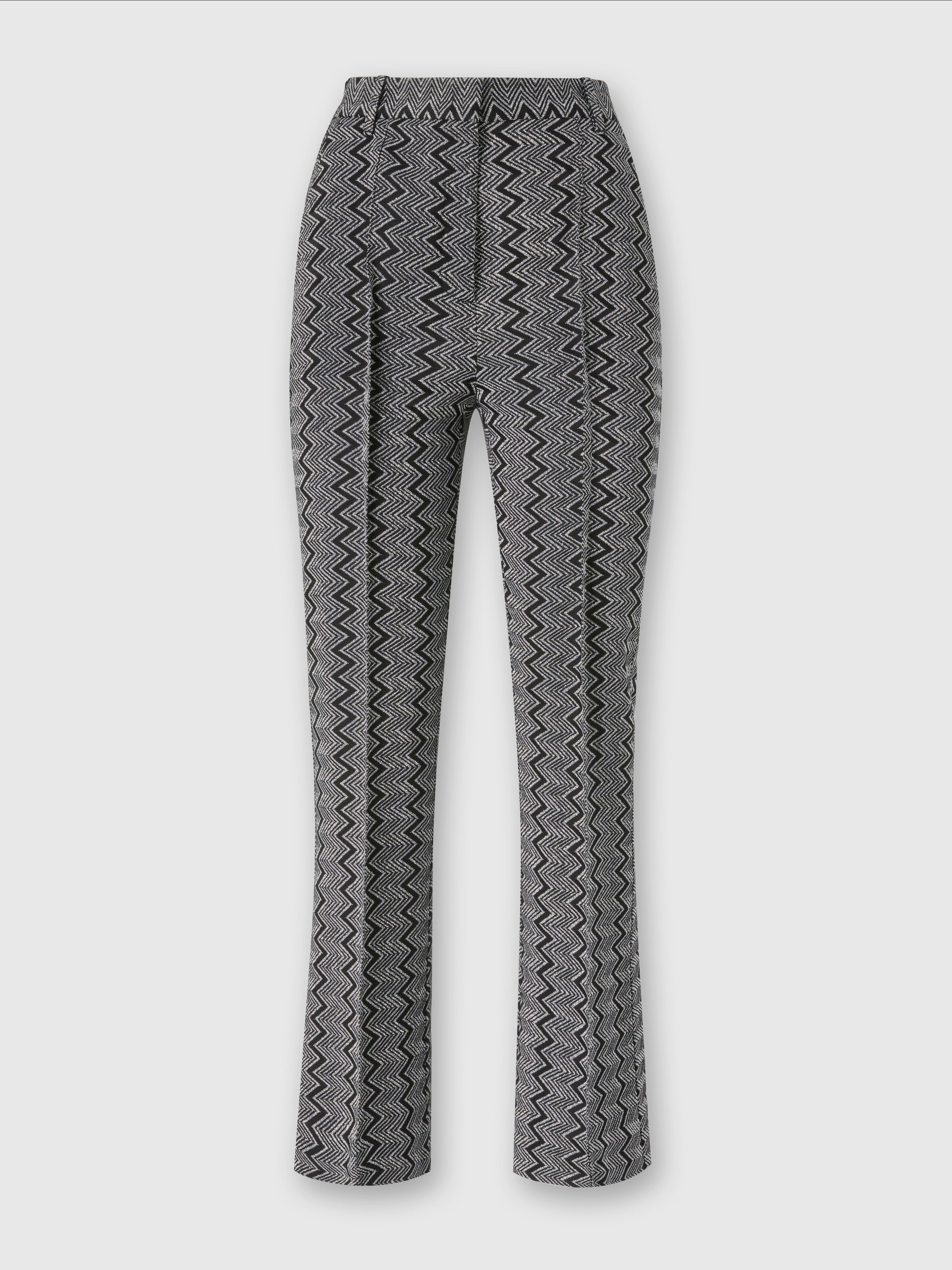 Cropped trousers with zig zag lamé motif, Black & Silver - 0