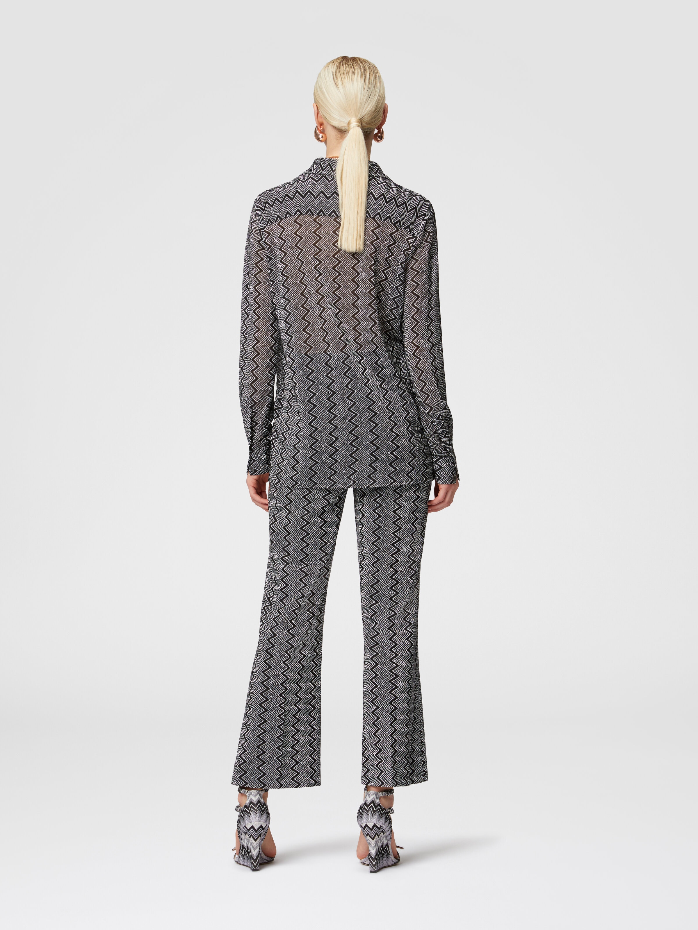 Cropped trousers with zig zag lamé motif, Black & Silver - 2