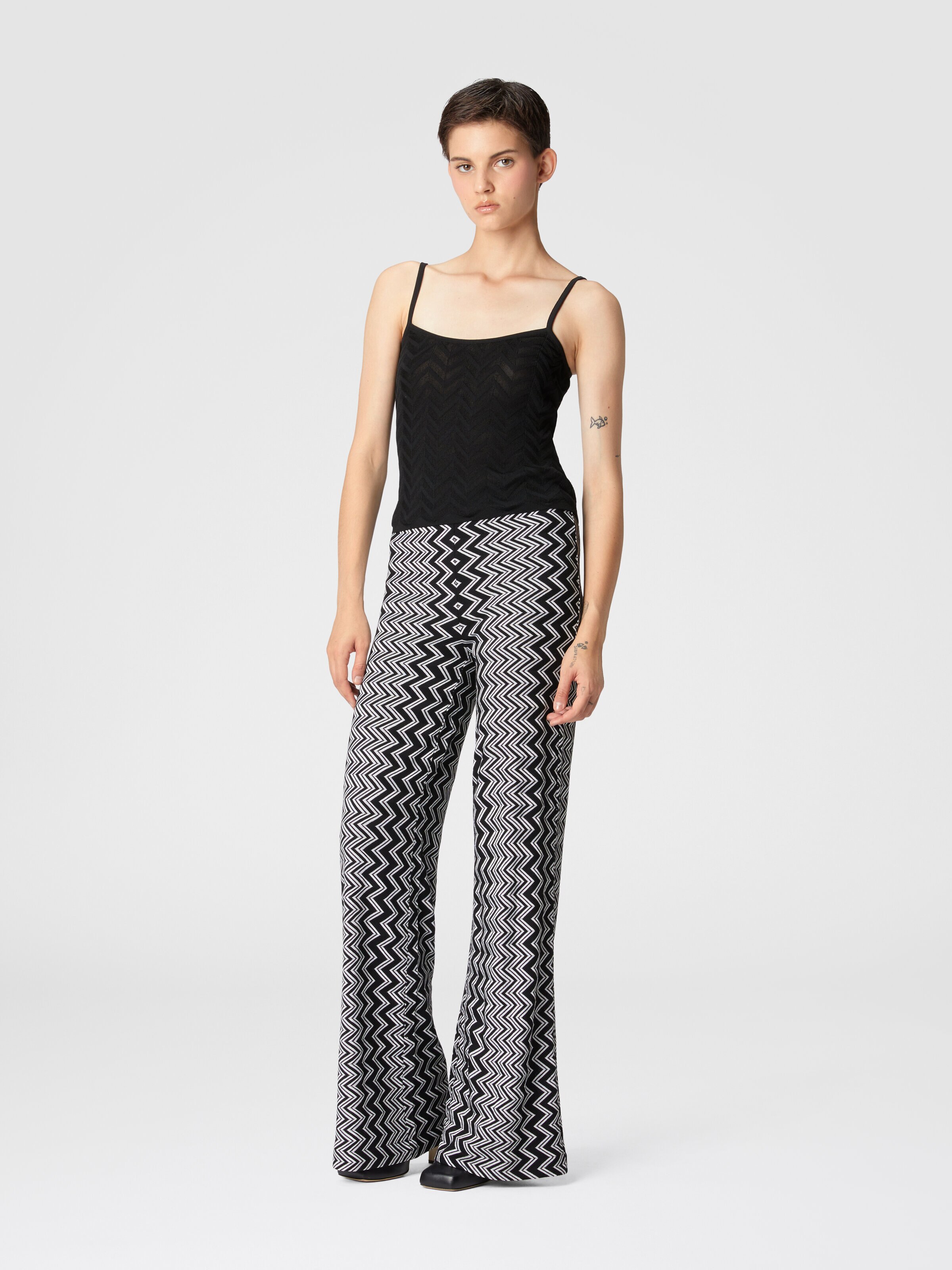 Zigzag wool and viscose trousers, Black & White - 1