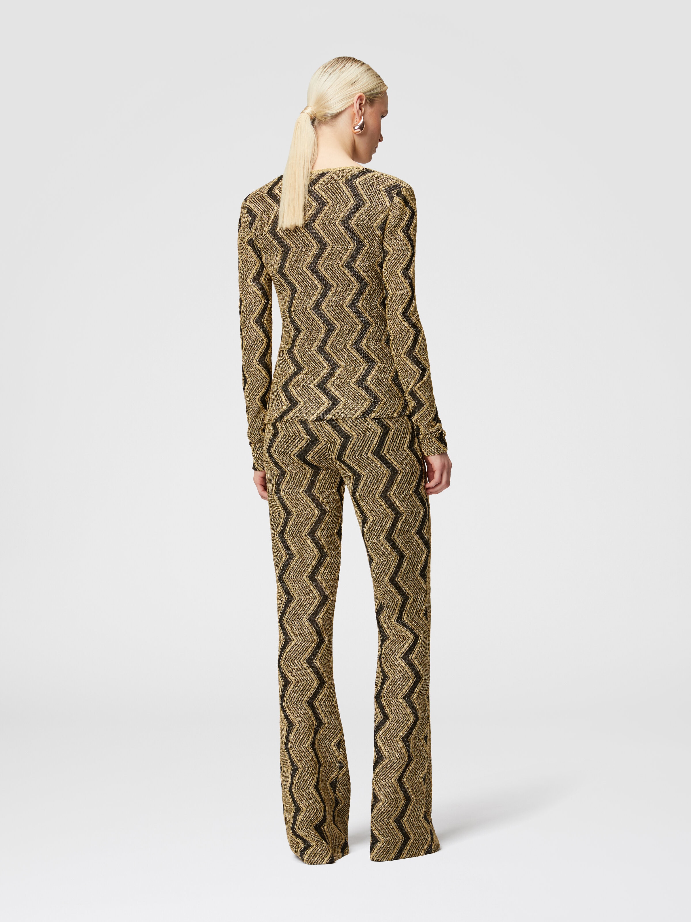 Flare trousers in zig zag lamé viscose, Black & Gold - 2