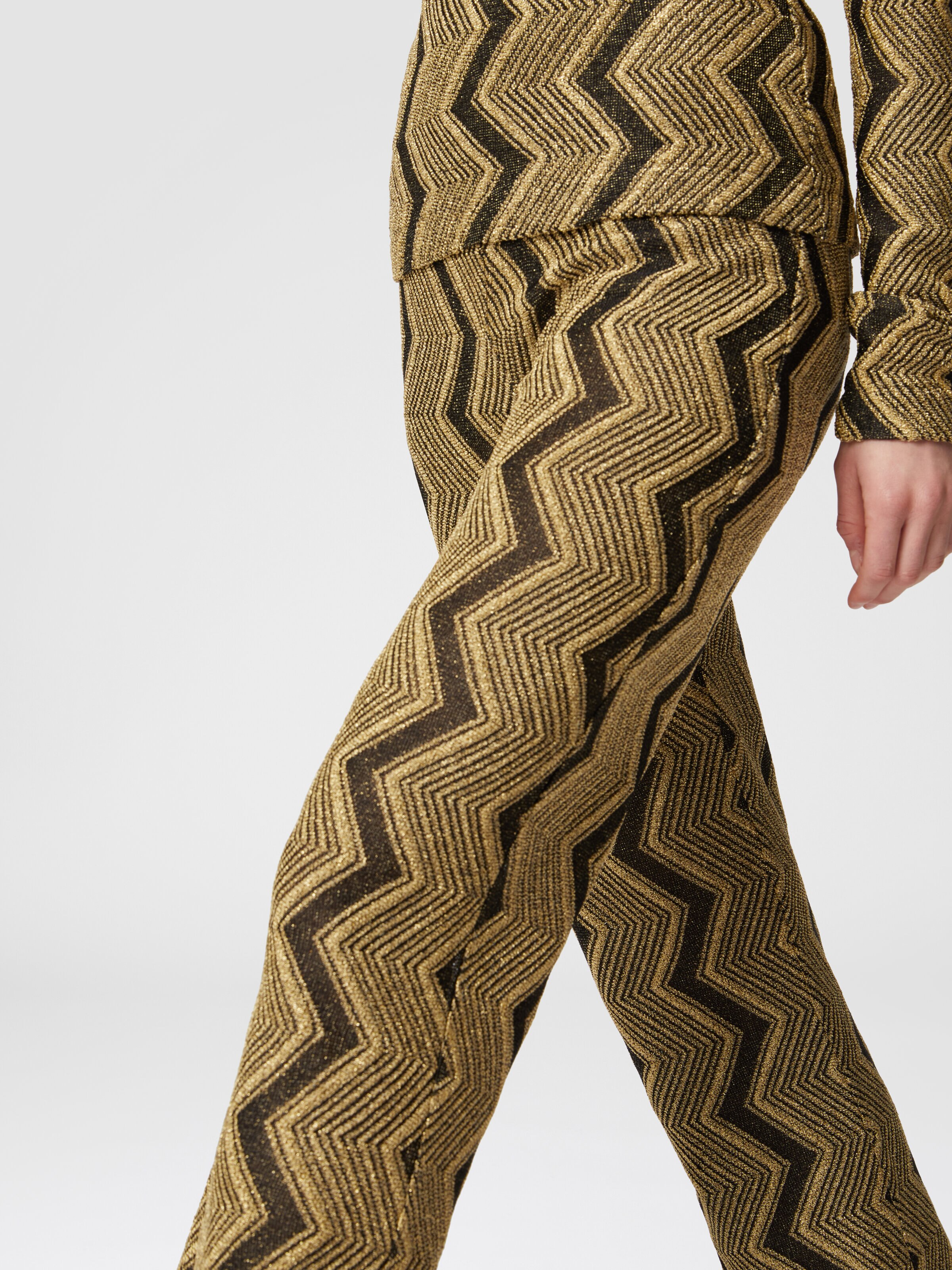 Flare trousers in zig zag lamé viscose, Black & Gold - 4