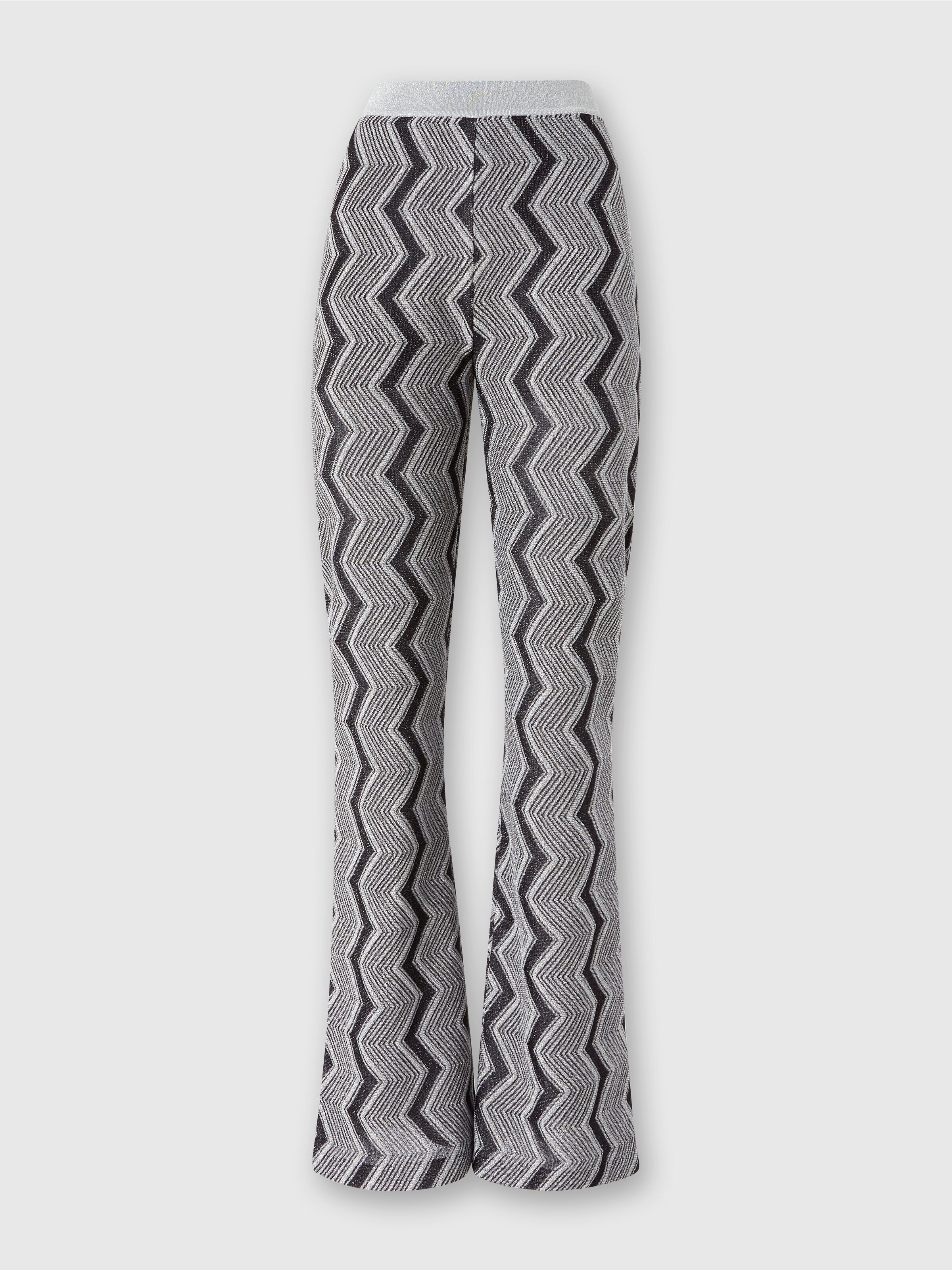 Flare trousers in zig zag lamé viscose, Black & Silver - 0