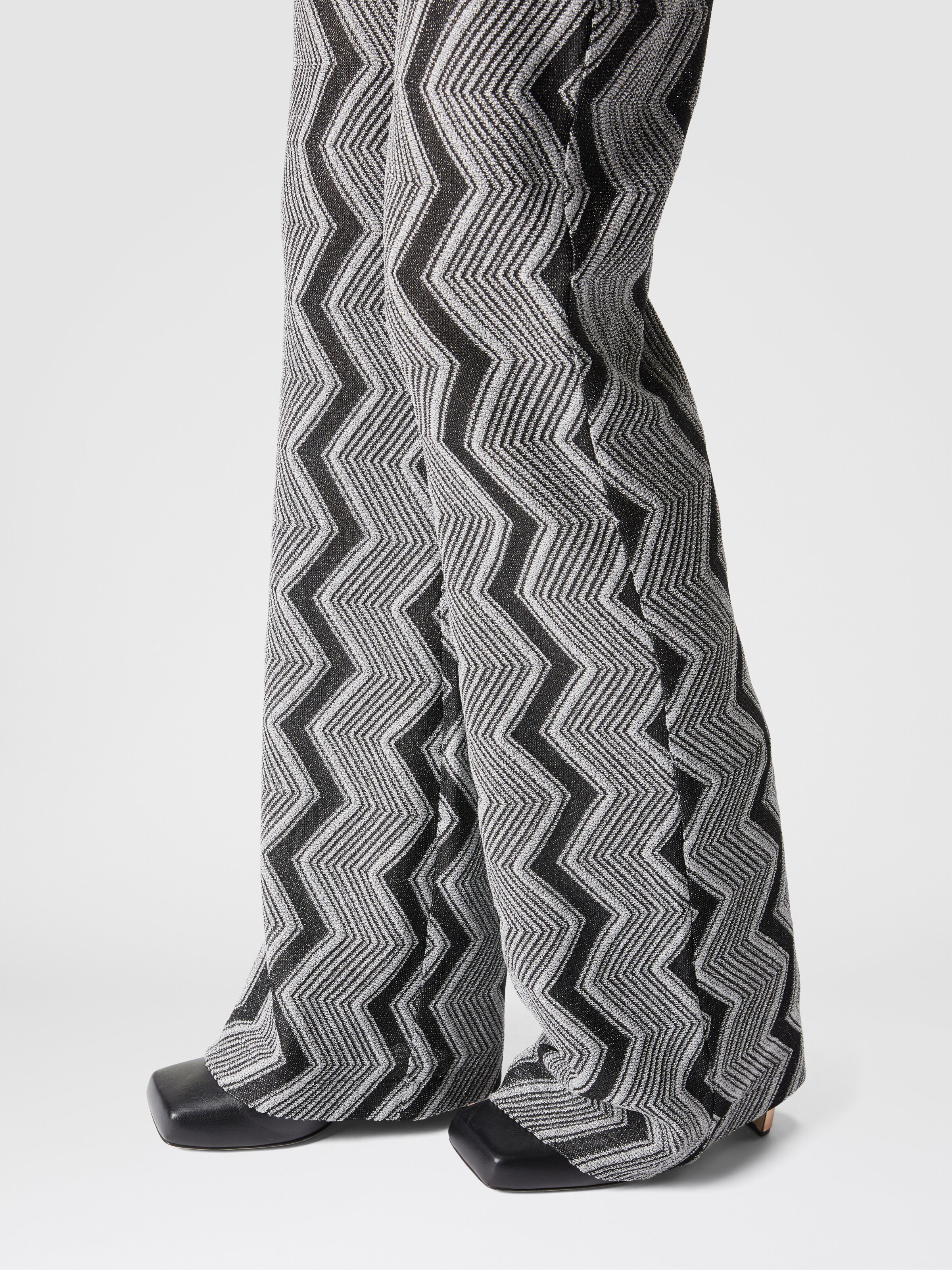 Flare trousers in zig zag lamé viscose, Black & Silver - 4