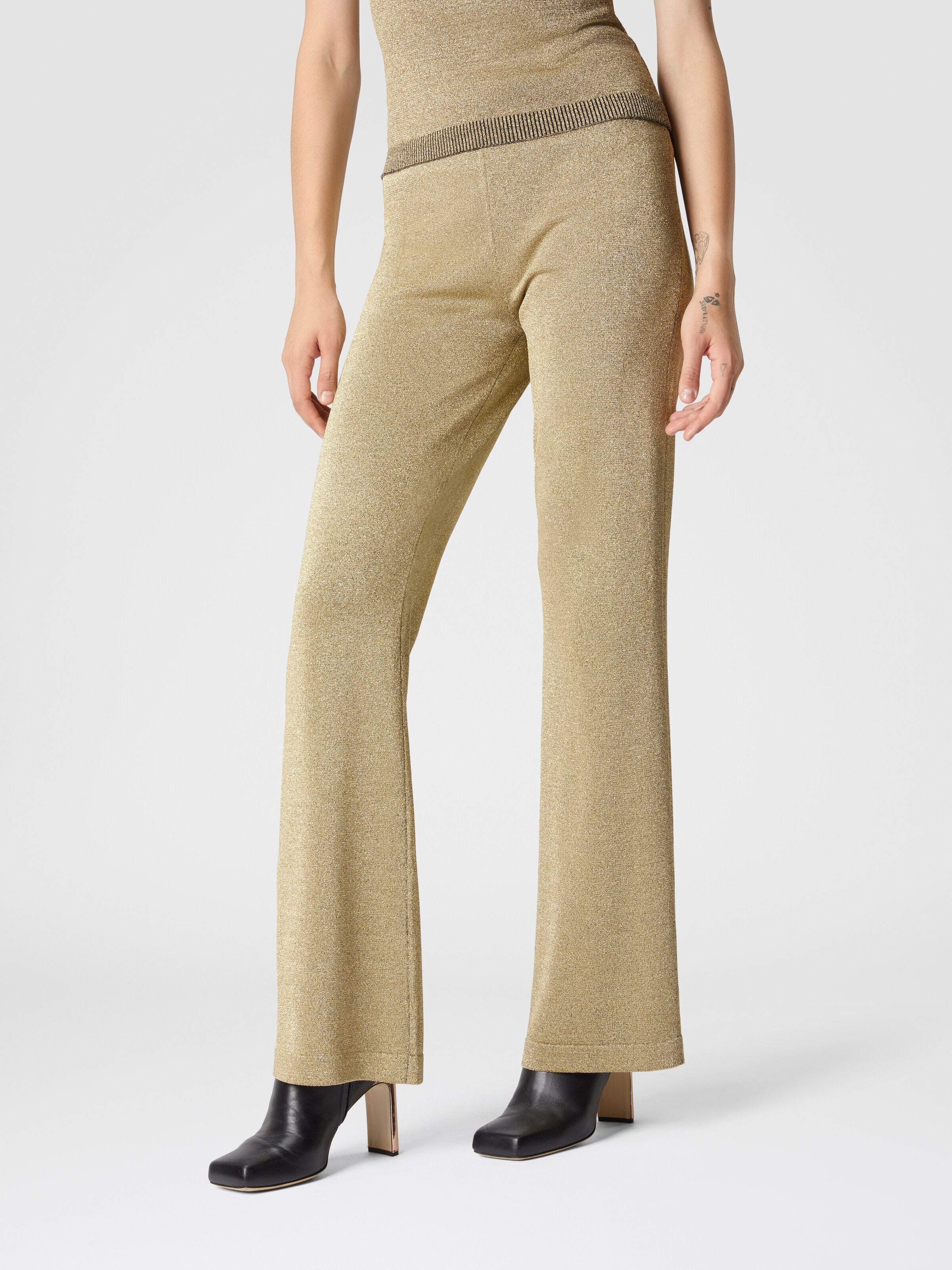 Flare trousers in glitter-effect viscose, Black & Gold - 3