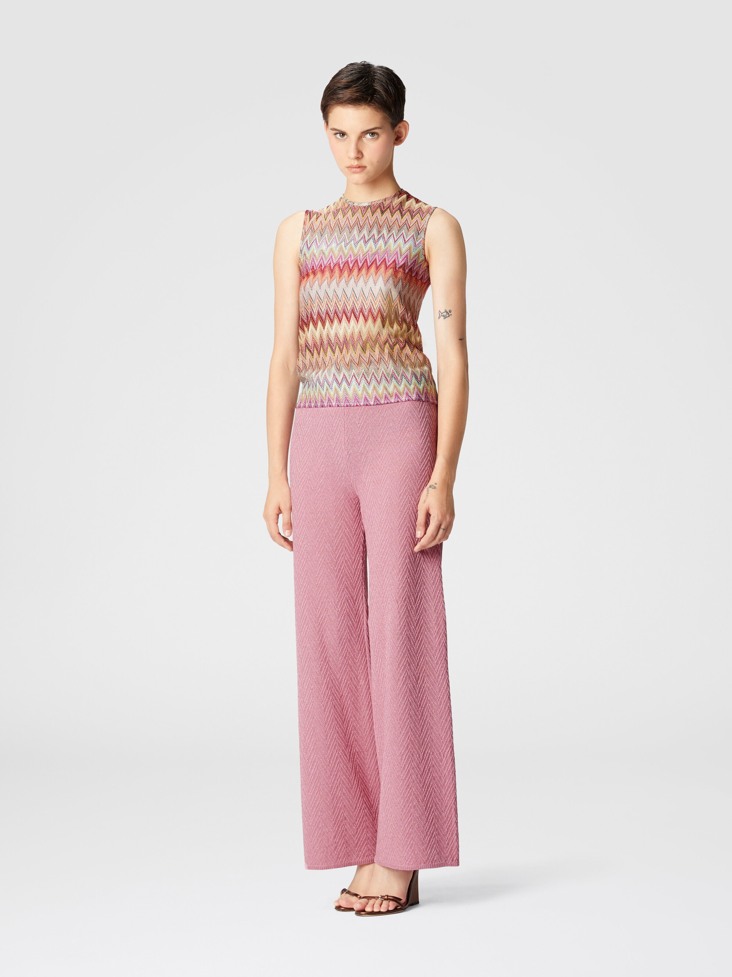Pantalone lungo taglio dritto in jaquard, Rosa   - 1