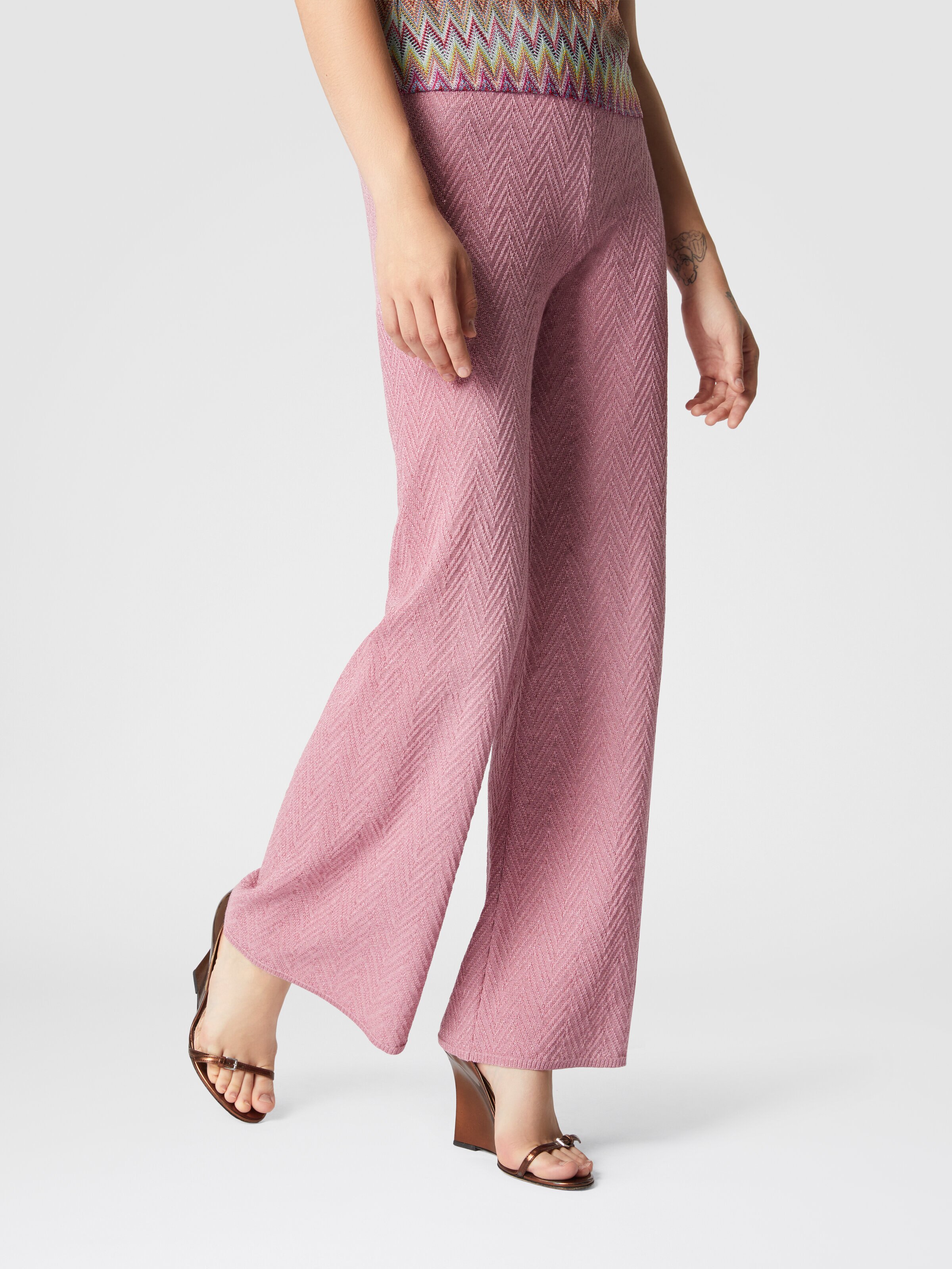 Pantalone lungo taglio dritto in jaquard, Rosa   - 3