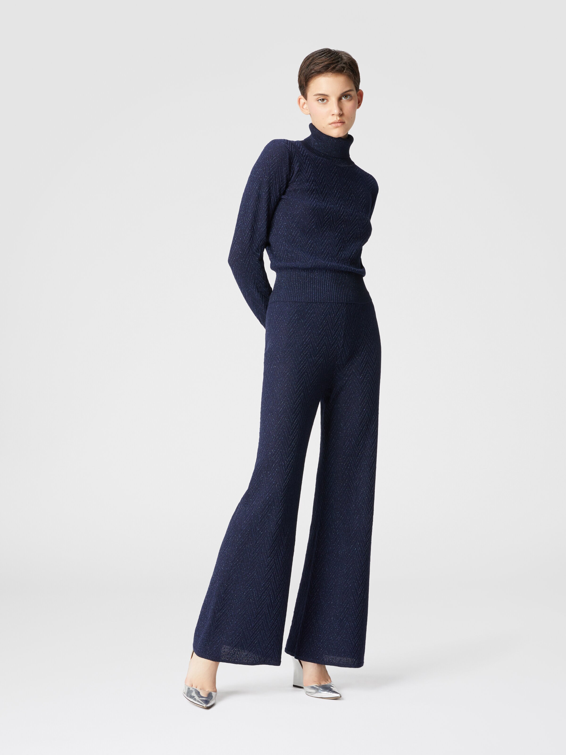 Straight-leg jacquard trousers, Blue - 1