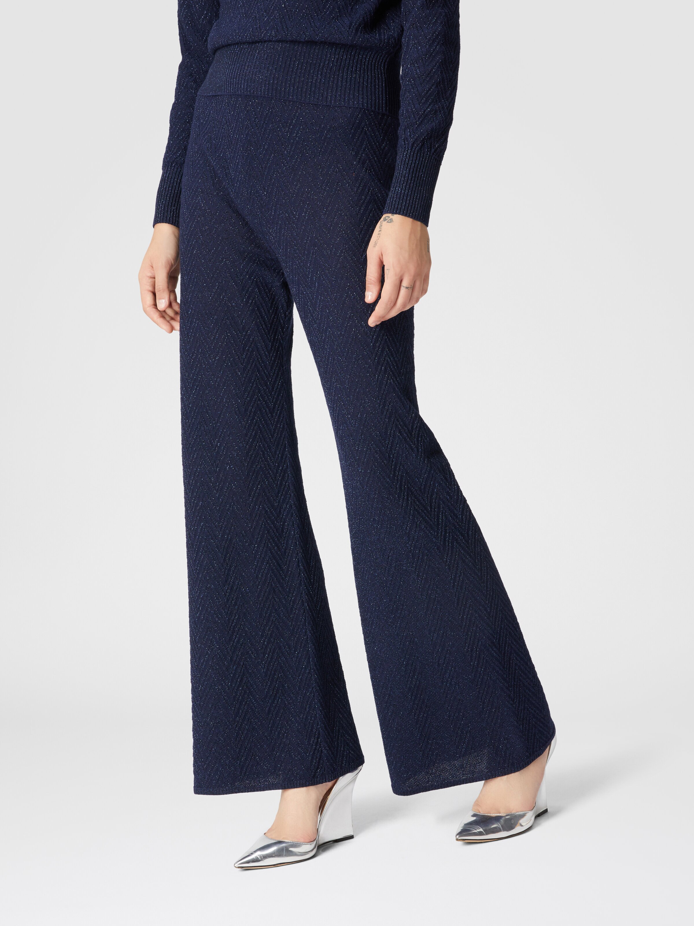 Straight-leg jacquard trousers, Blue - 3