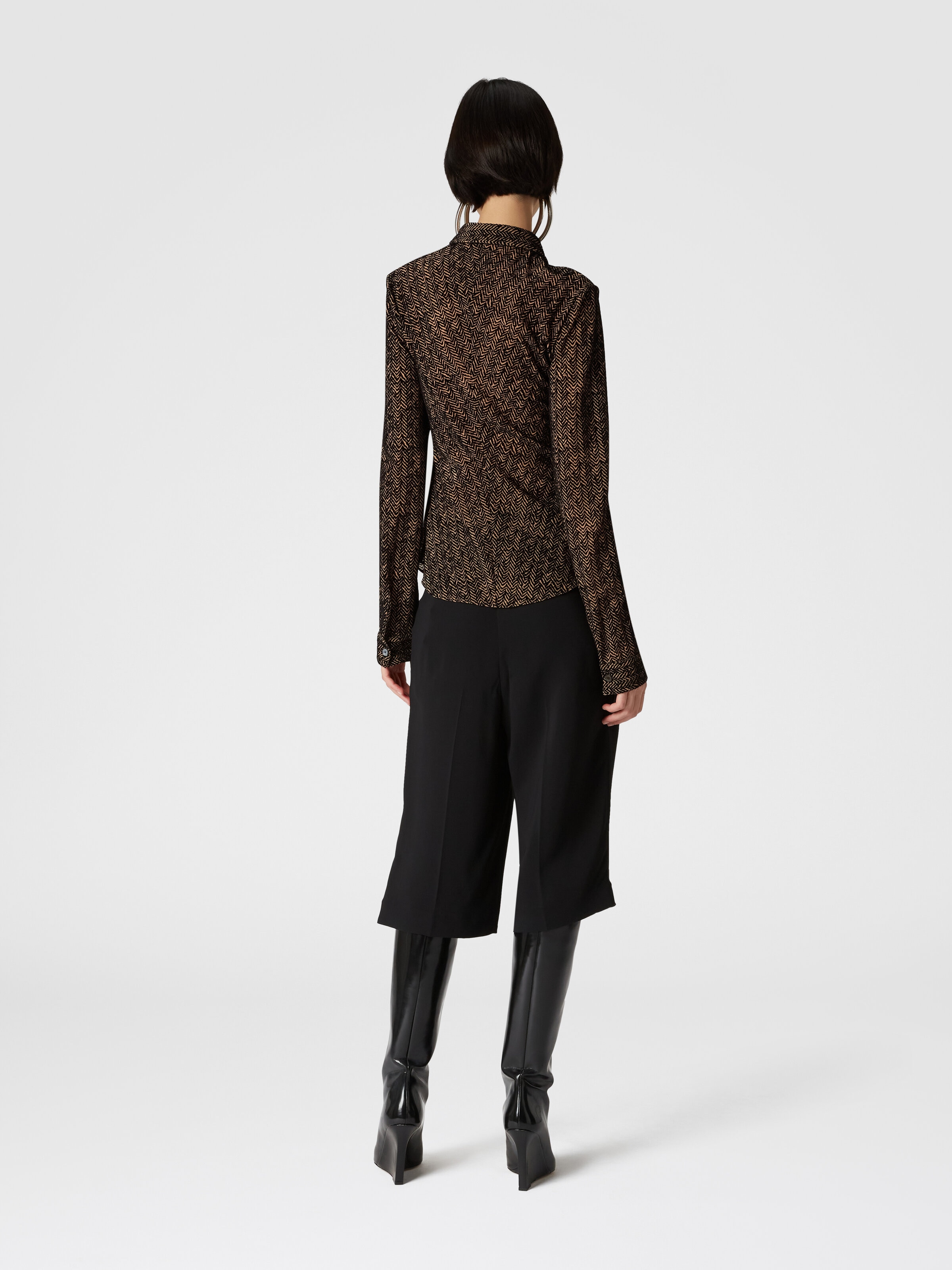 Zig zag tulle shirt with gathering, Brown - 2