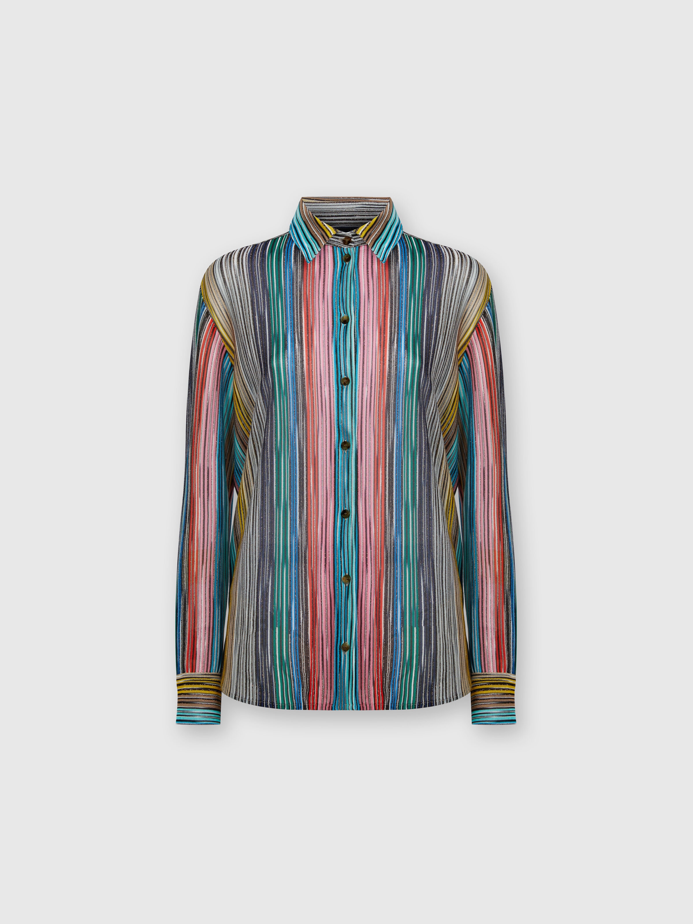Lamé slub ribbed knit shirt, Multicoloured  - 0