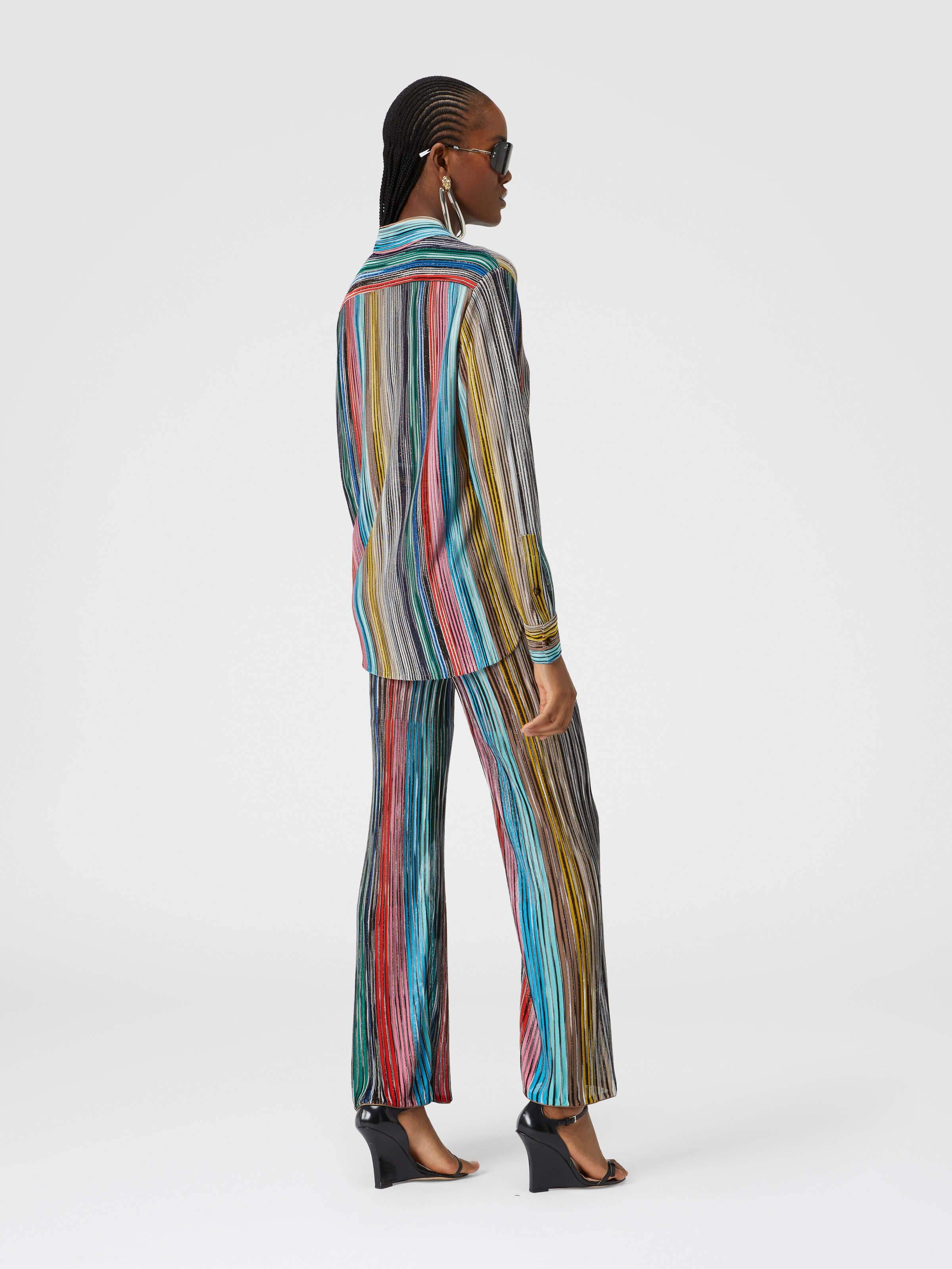 Lamé slub ribbed knit shirt, Multicoloured  - 2