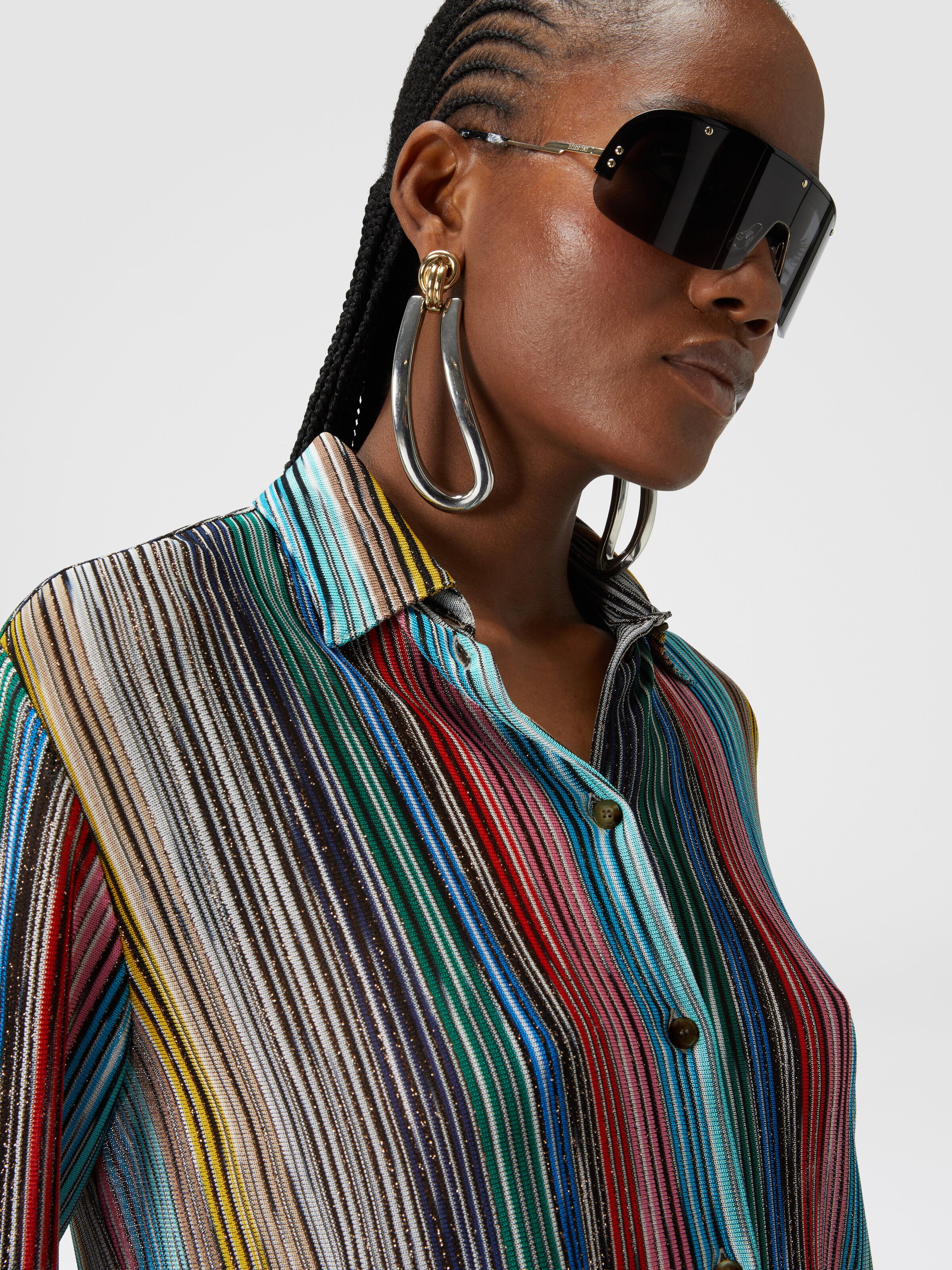 Lamé slub ribbed knit shirt, Multicoloured  - 4
