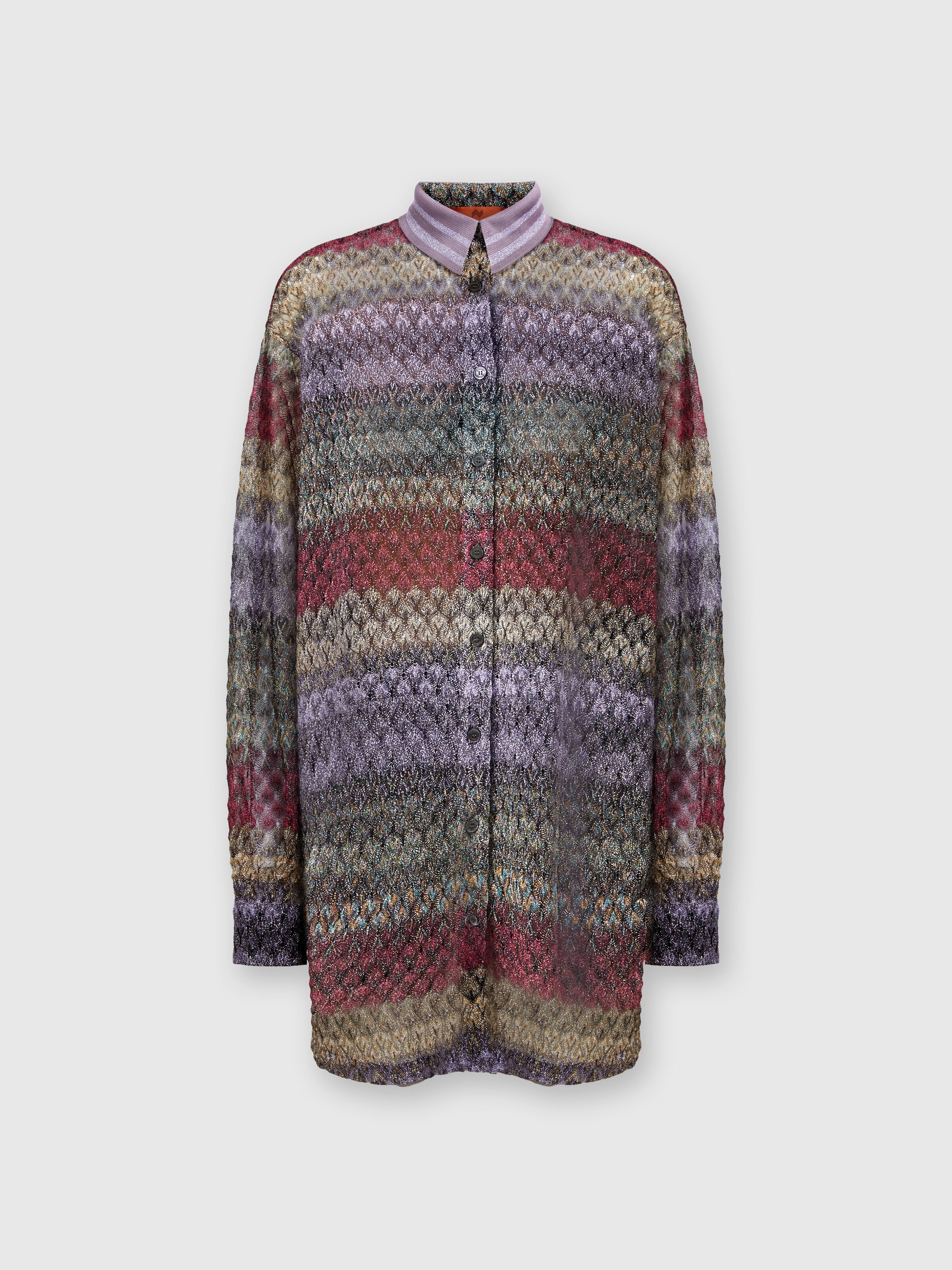Oversized shirt with lamé lace pattern, Multicoloured  - 0
