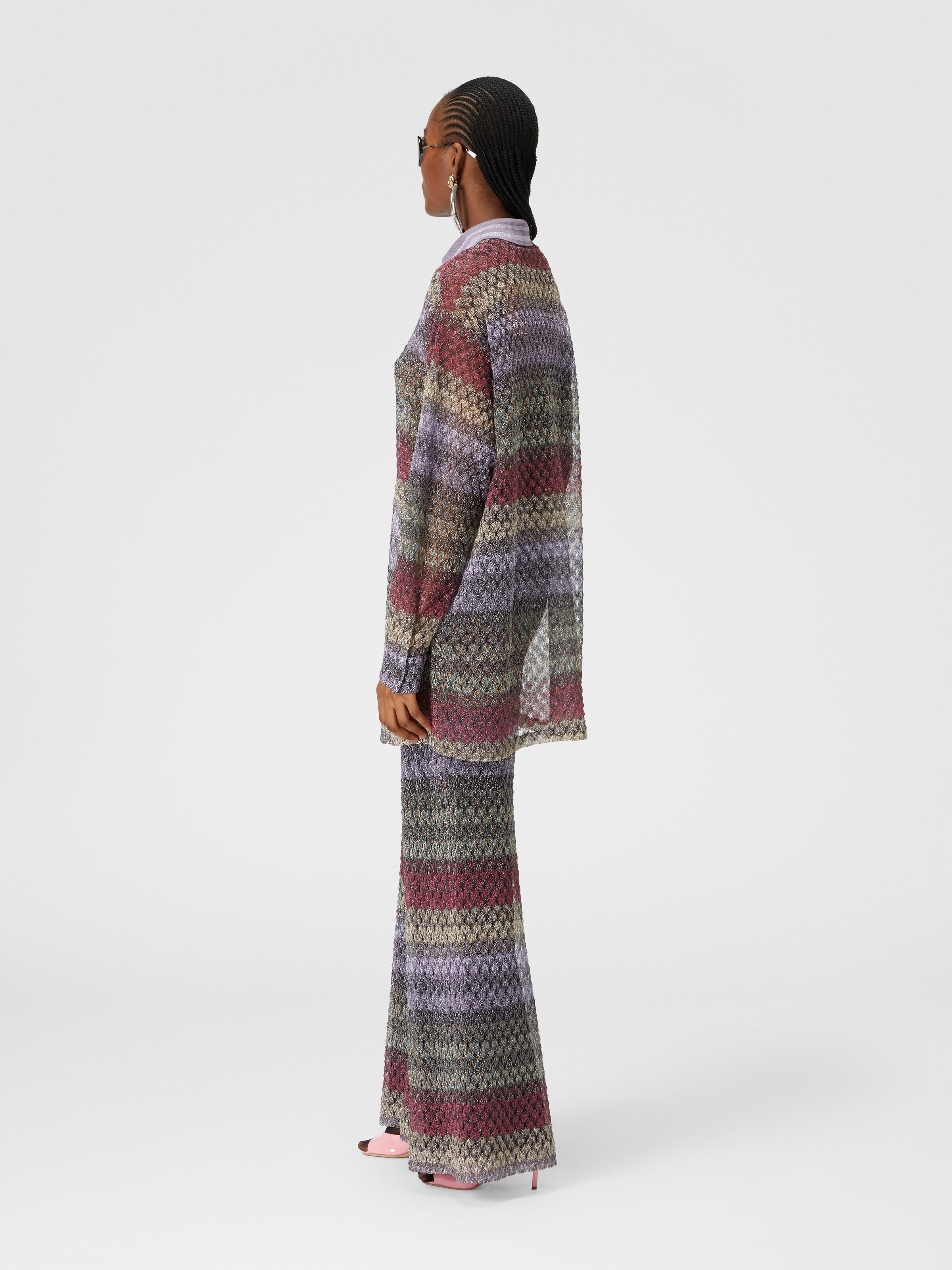 Oversized shirt with lamé lace pattern, Multicoloured  - 2