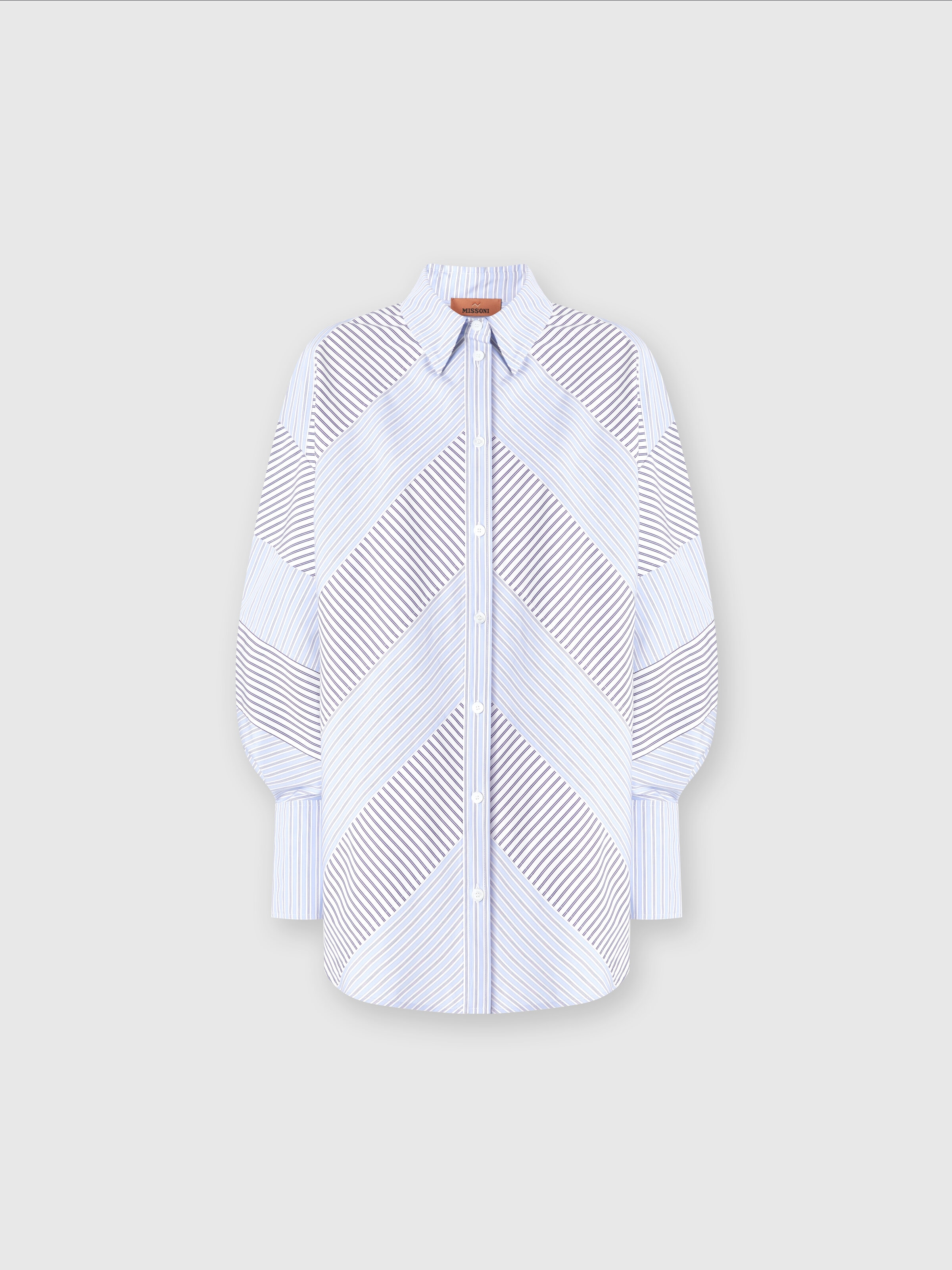 Camisa de popelina de algodón a rayas con mangas anchas, Azul Oscuro - 0