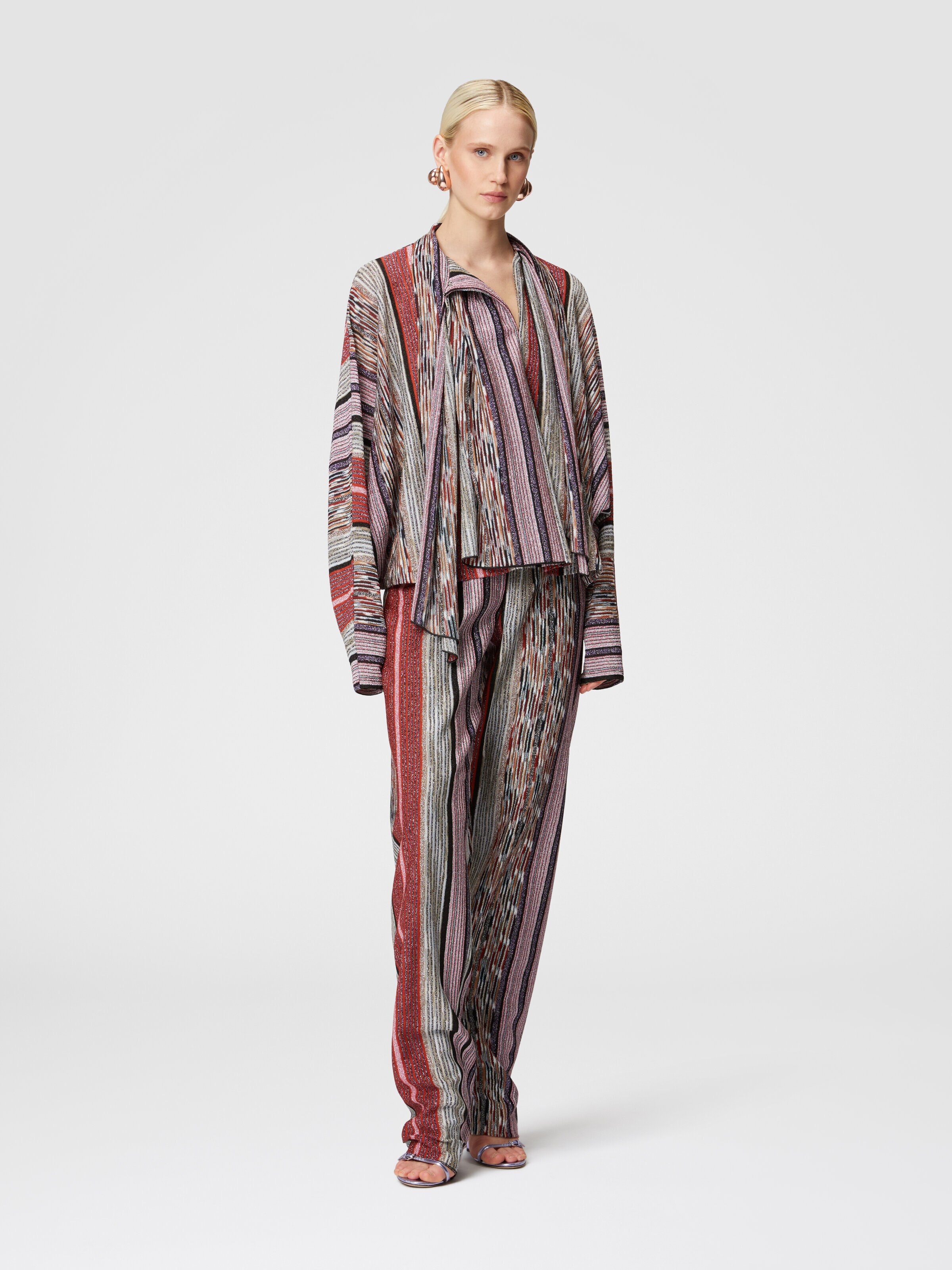 Blouse with lamé viscose scarf collar, Multicoloured  - 1