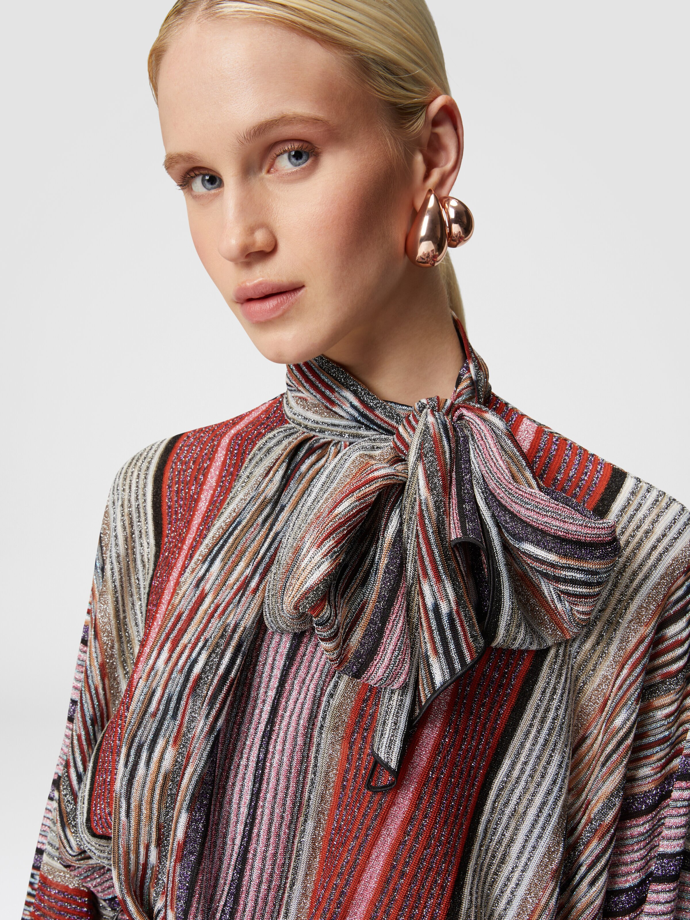 Blouse with lamé viscose scarf collar, Multicoloured  - 4