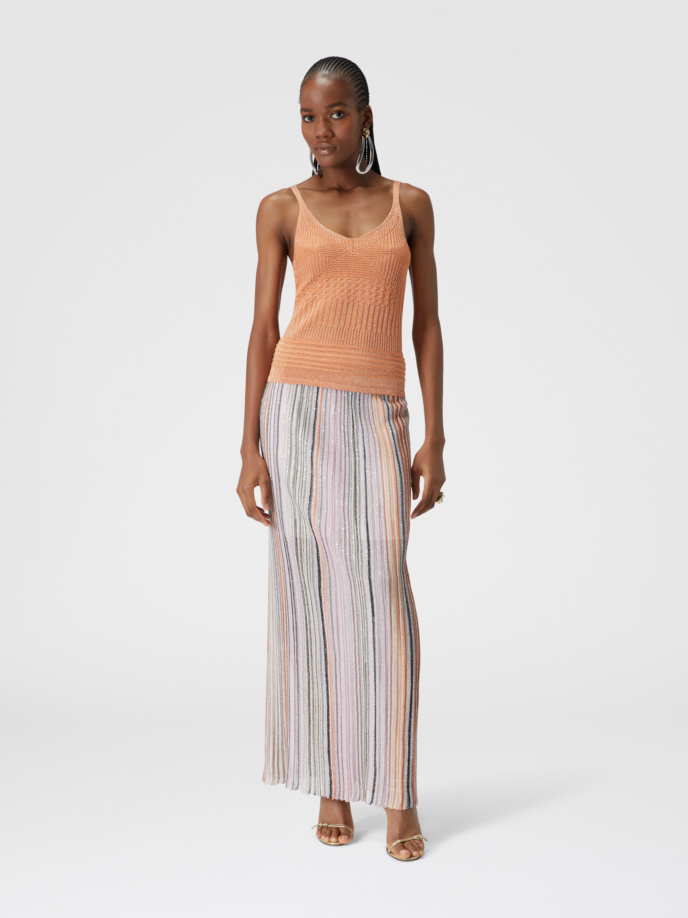 Lamé multi-processing viscose tank top, Orange Multicoloured  - 1