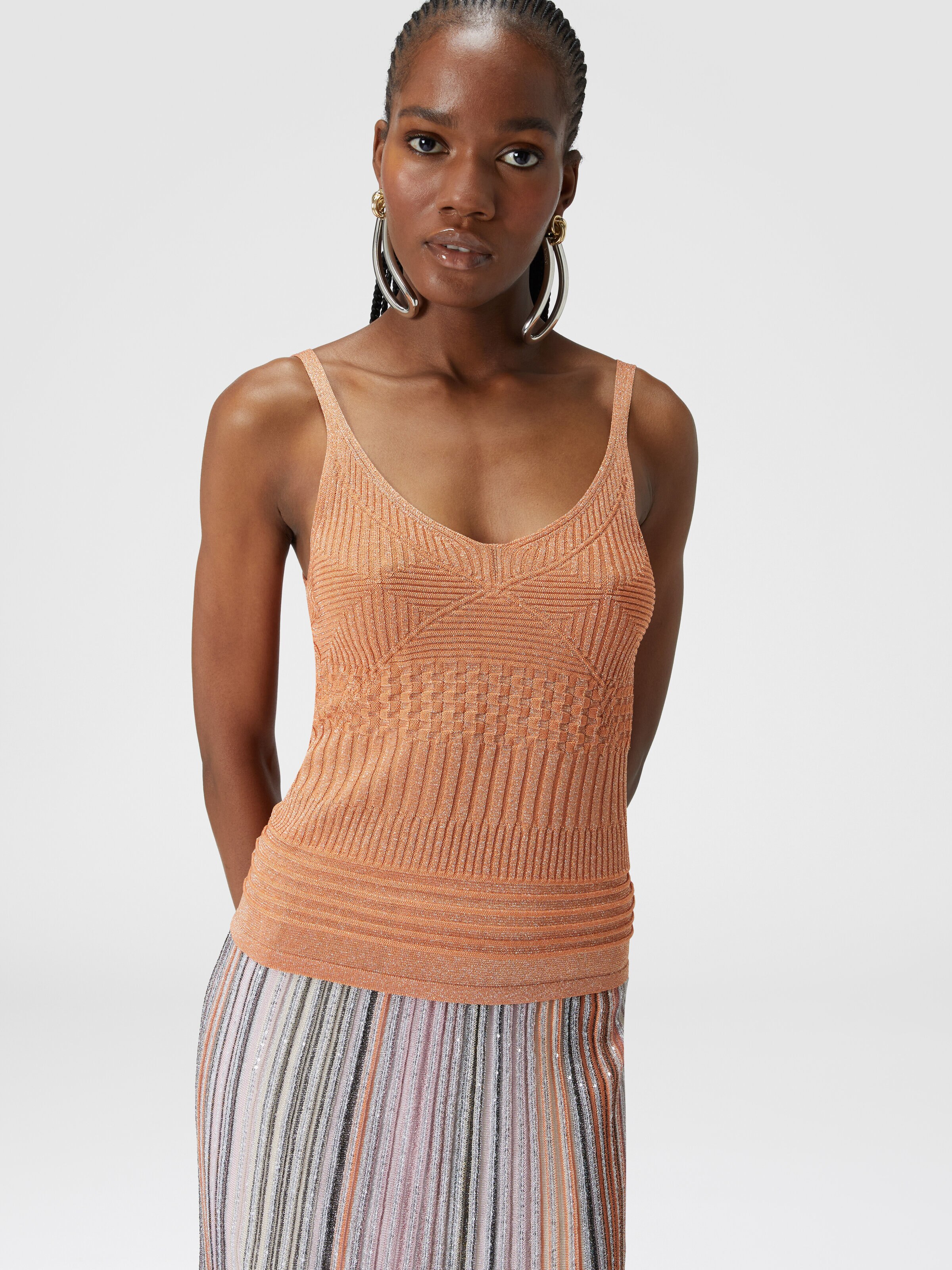 Lamé multi-processing viscose tank top, Orange Multicoloured  - 3