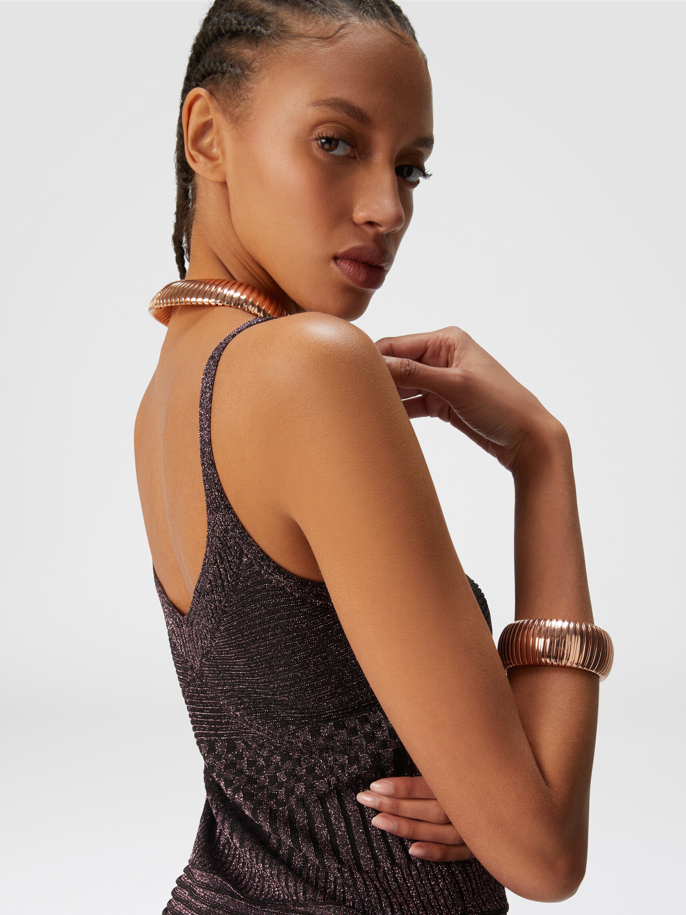 Lamé multi-processing viscose tank top, Black & Multicoloured  - 4