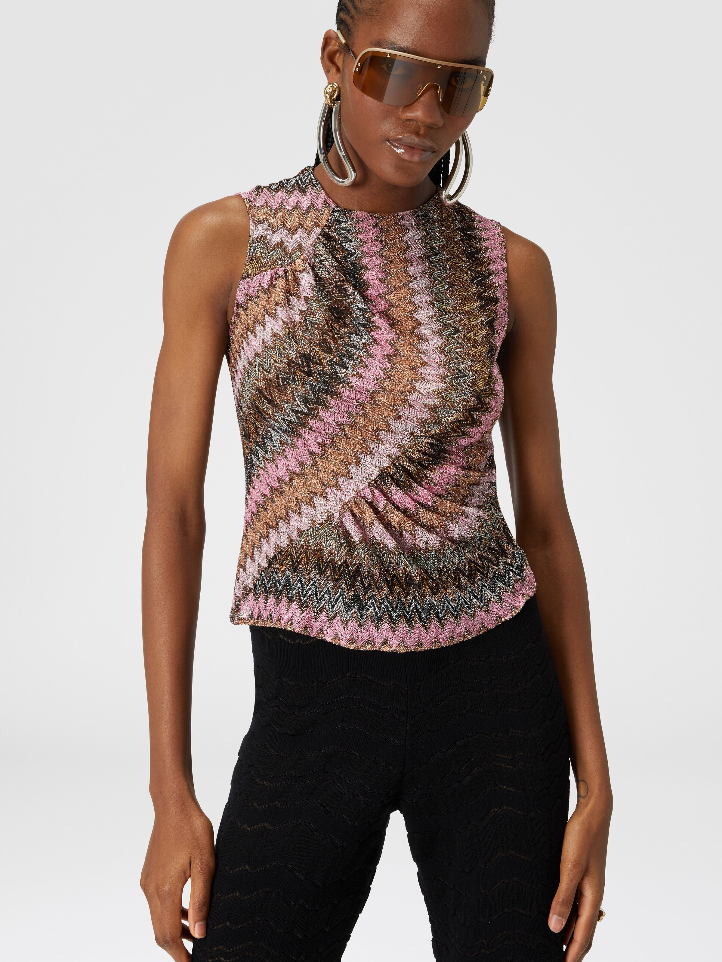 Top sin mangas en mezcla de viscosa lamé en zig zag, Multicolor  - 3