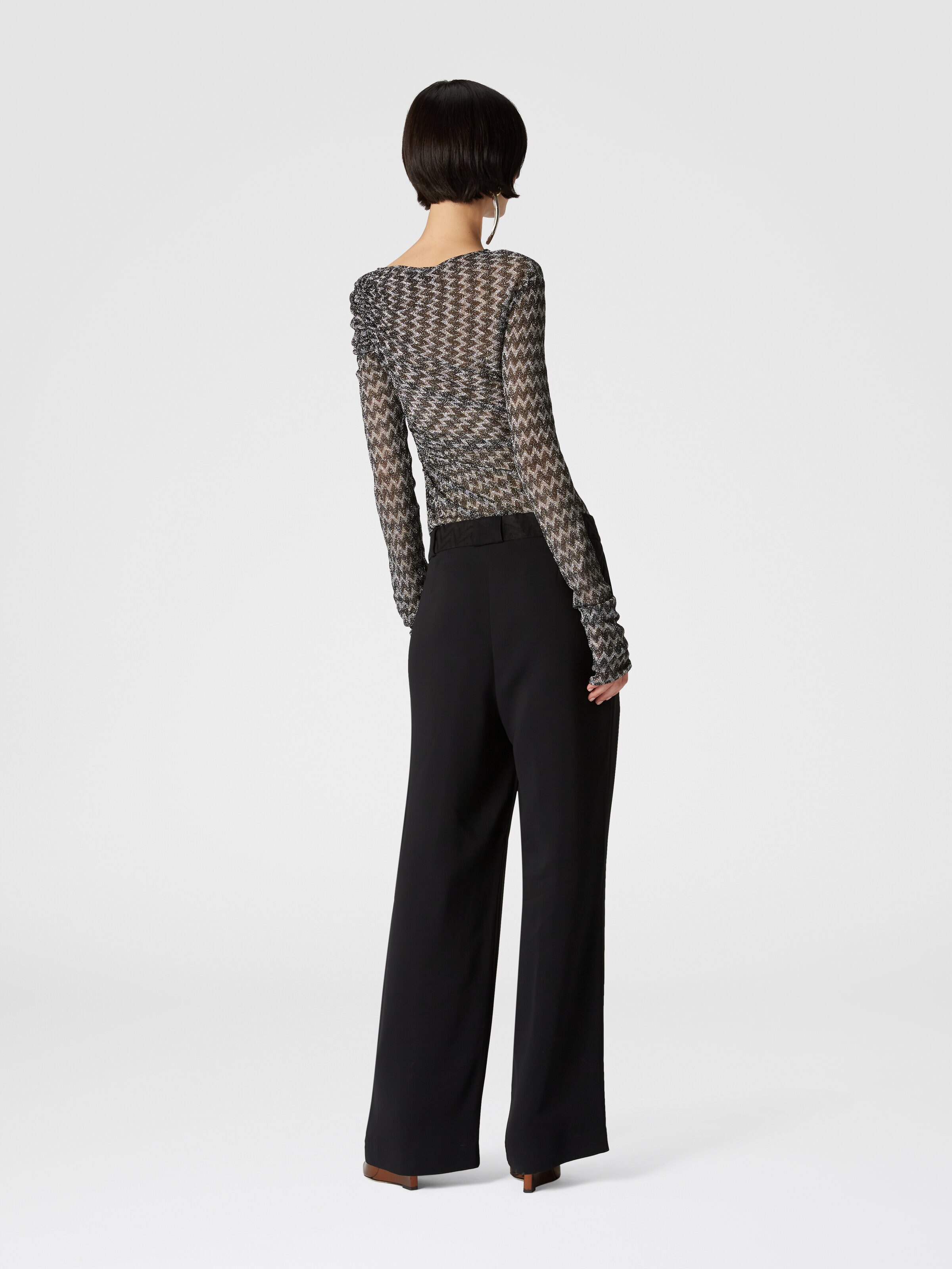 Zig zag lamé viscose blend gather top, Black & Multicoloured  - 2