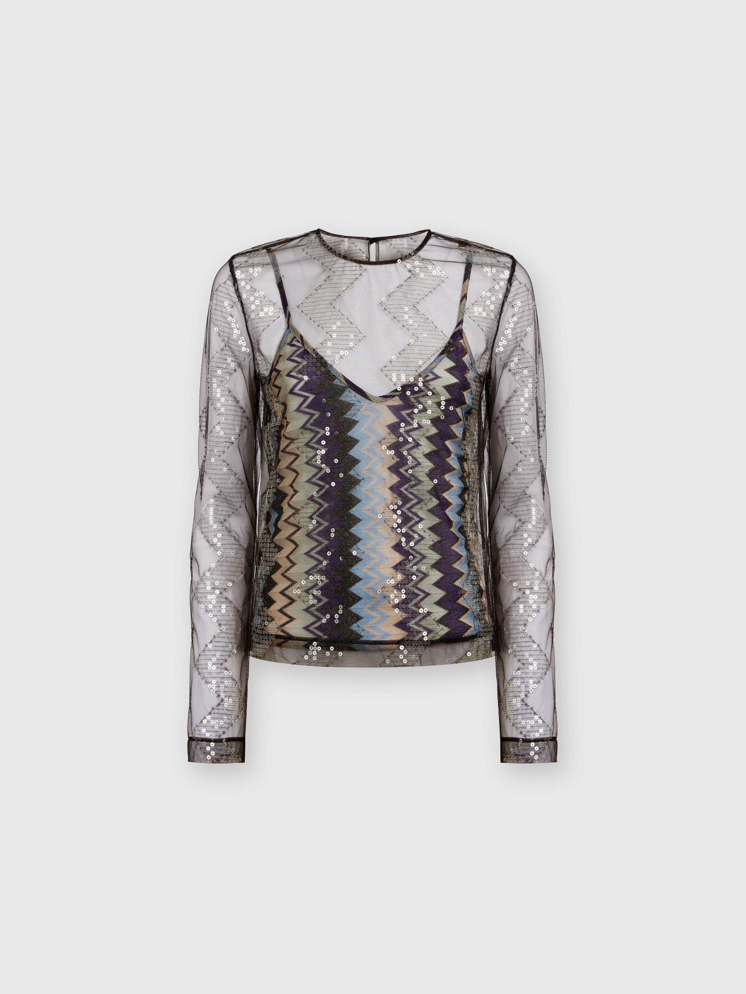 Doubled blouse in sequined tulle, Multicoloured  - 0