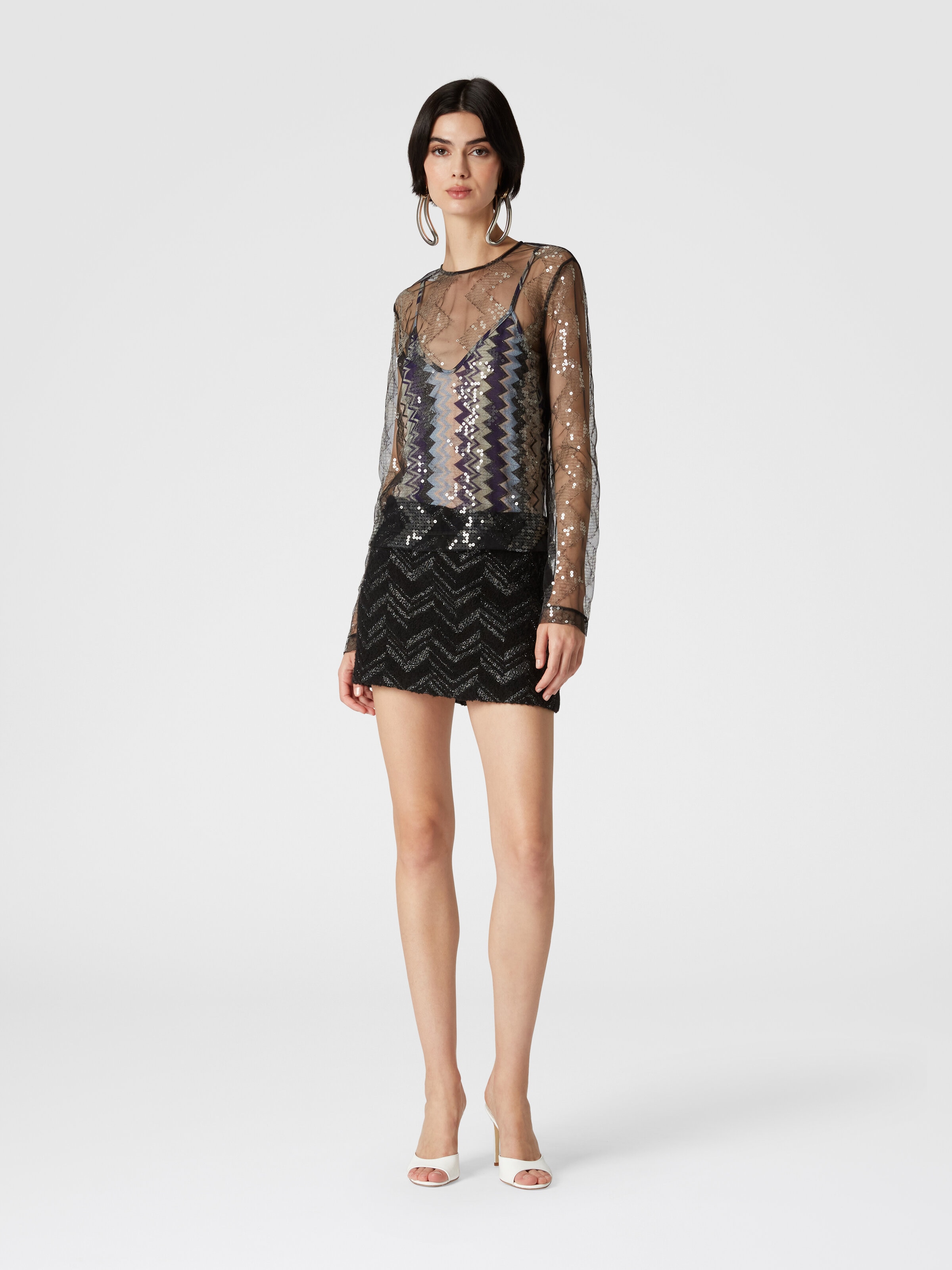 Doubled blouse in sequined tulle, Multicoloured  - 1