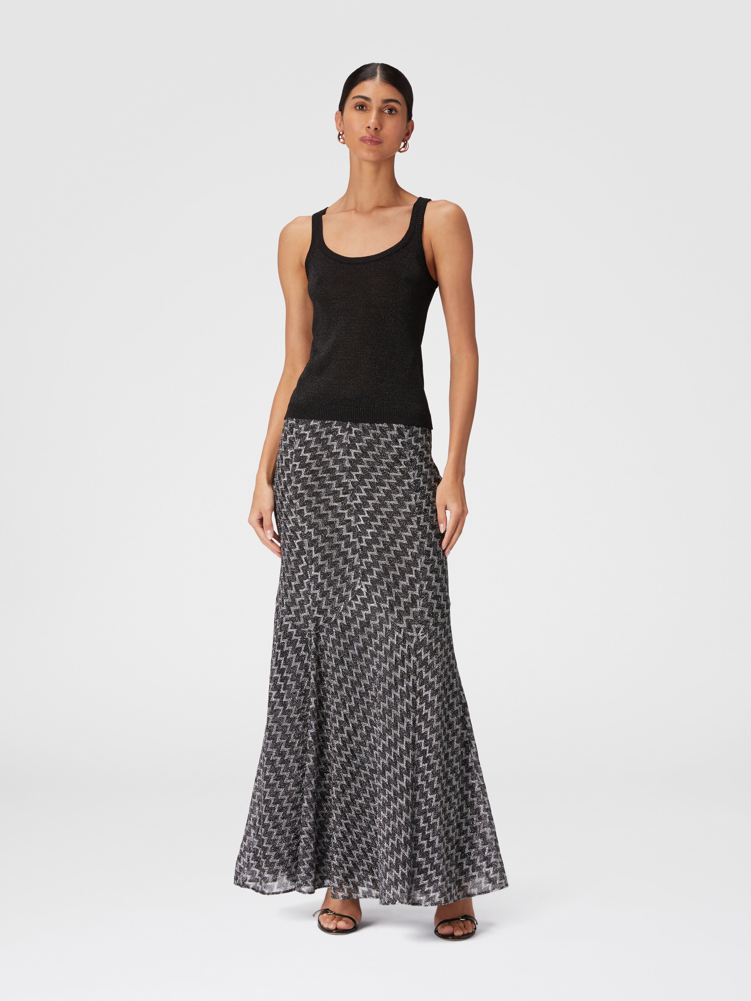 Glitter-effect viscose tank top, Black    - 1