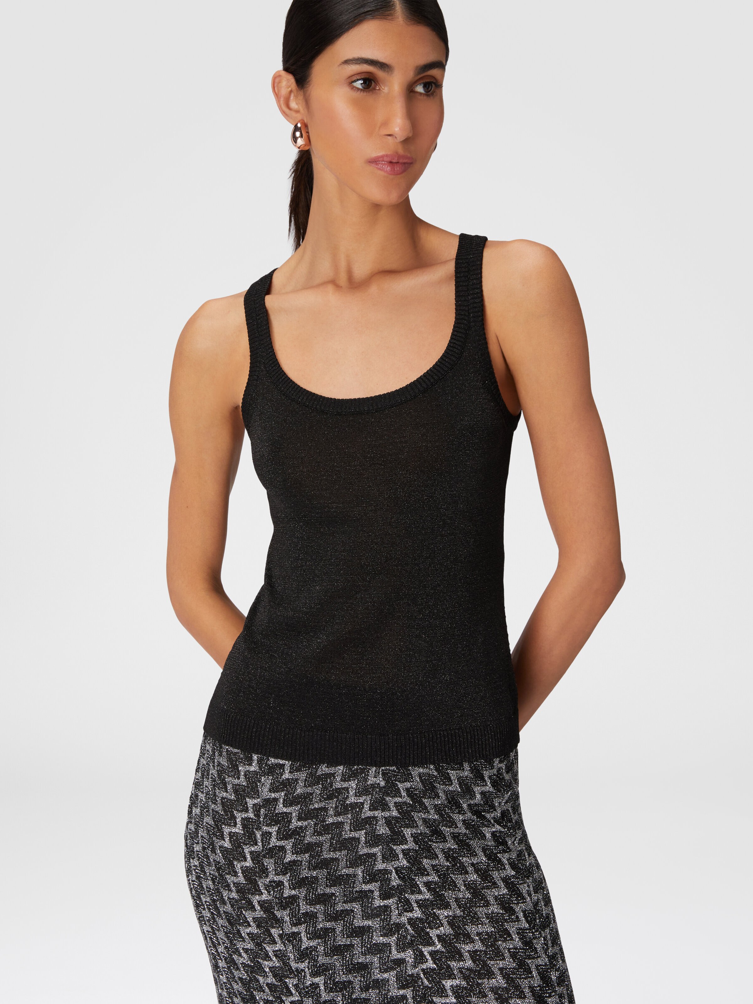 Glitter-effect viscose tank top, Black    - 3