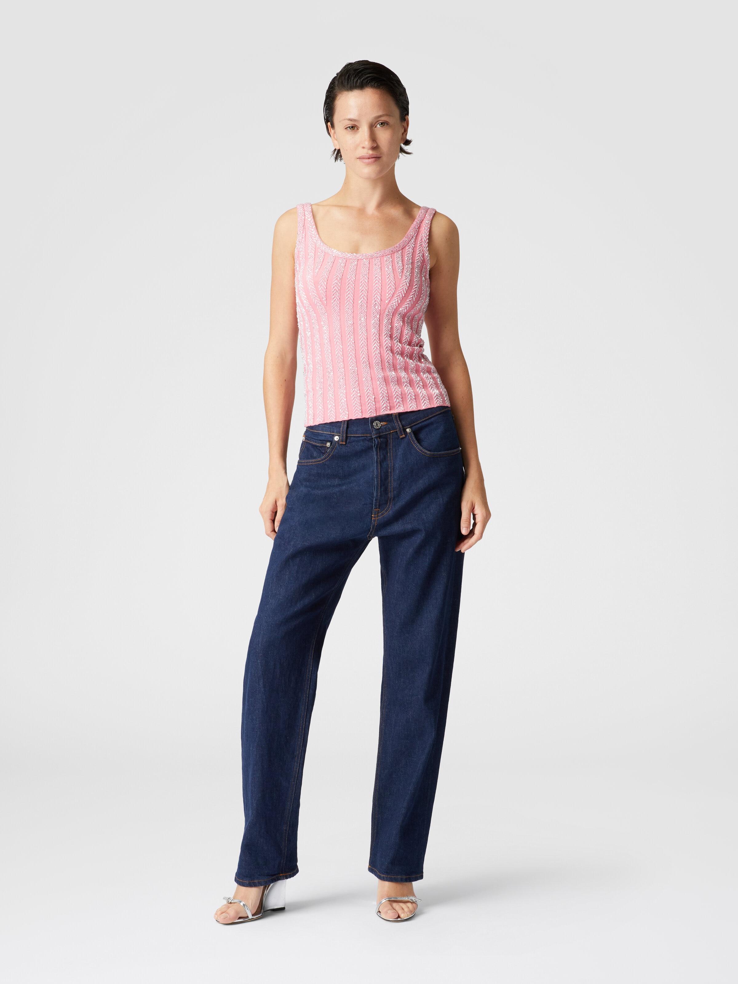 Zig zag ribbed tank top with sequins, Multicoloured  - 1
