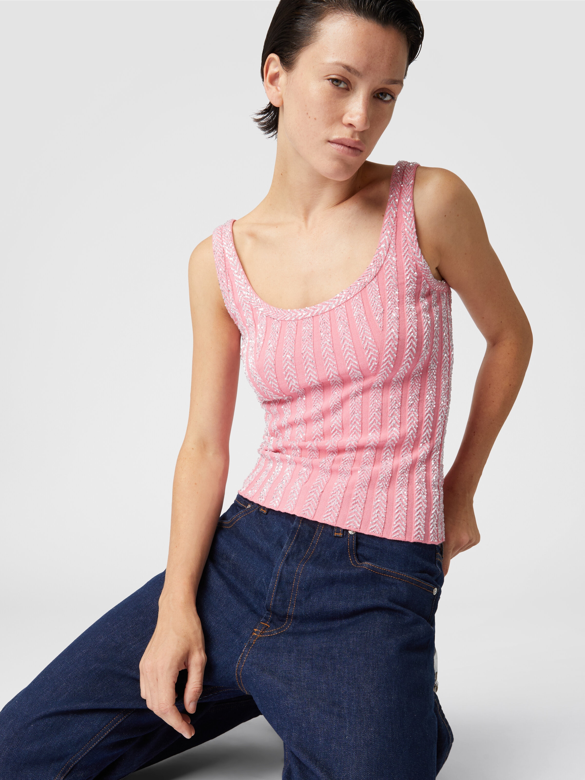 Zig zag ribbed tank top with sequins, Multicoloured  - 3