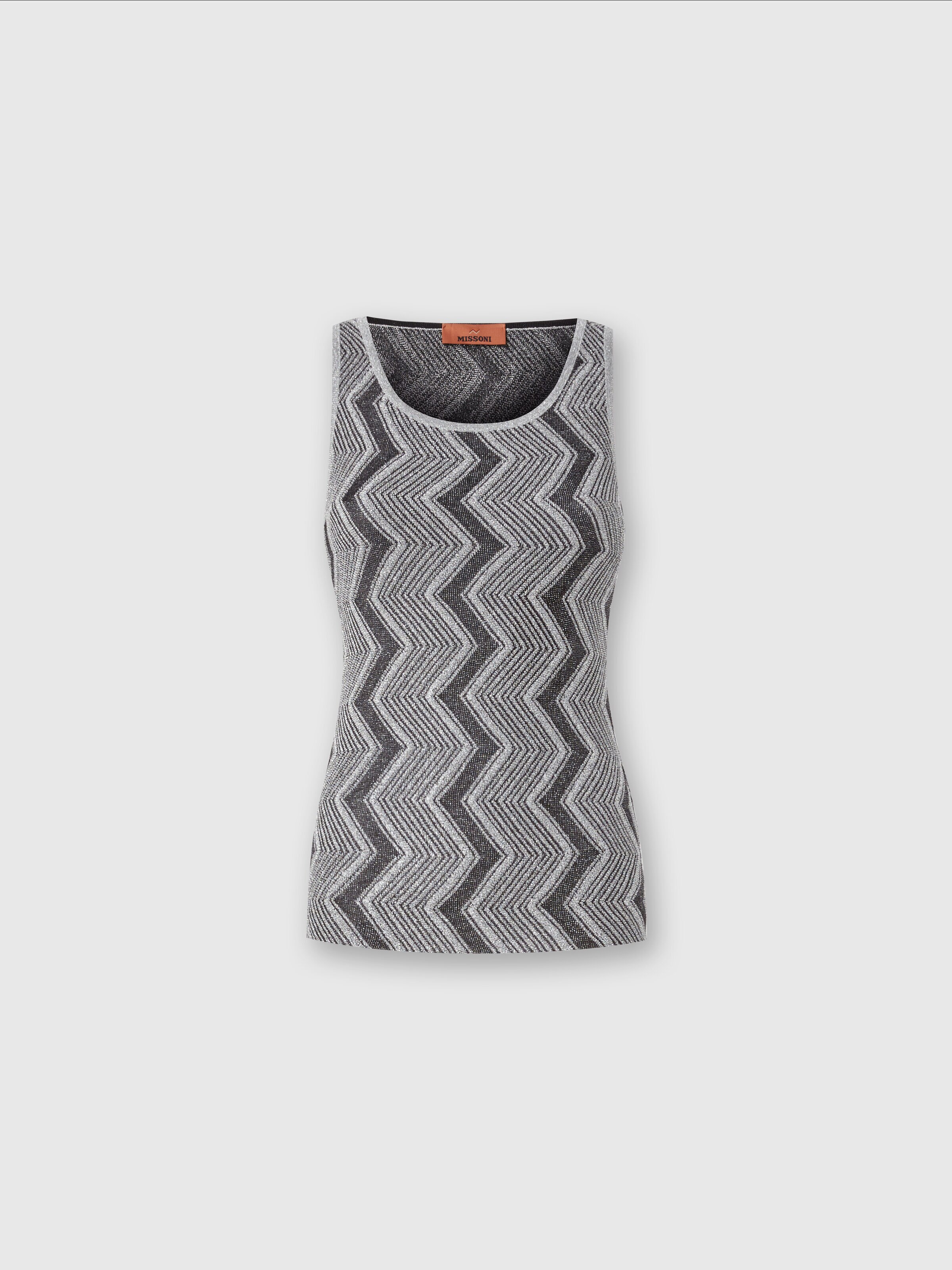 Zig zag lamé viscose tank top, Black & Silver - 0