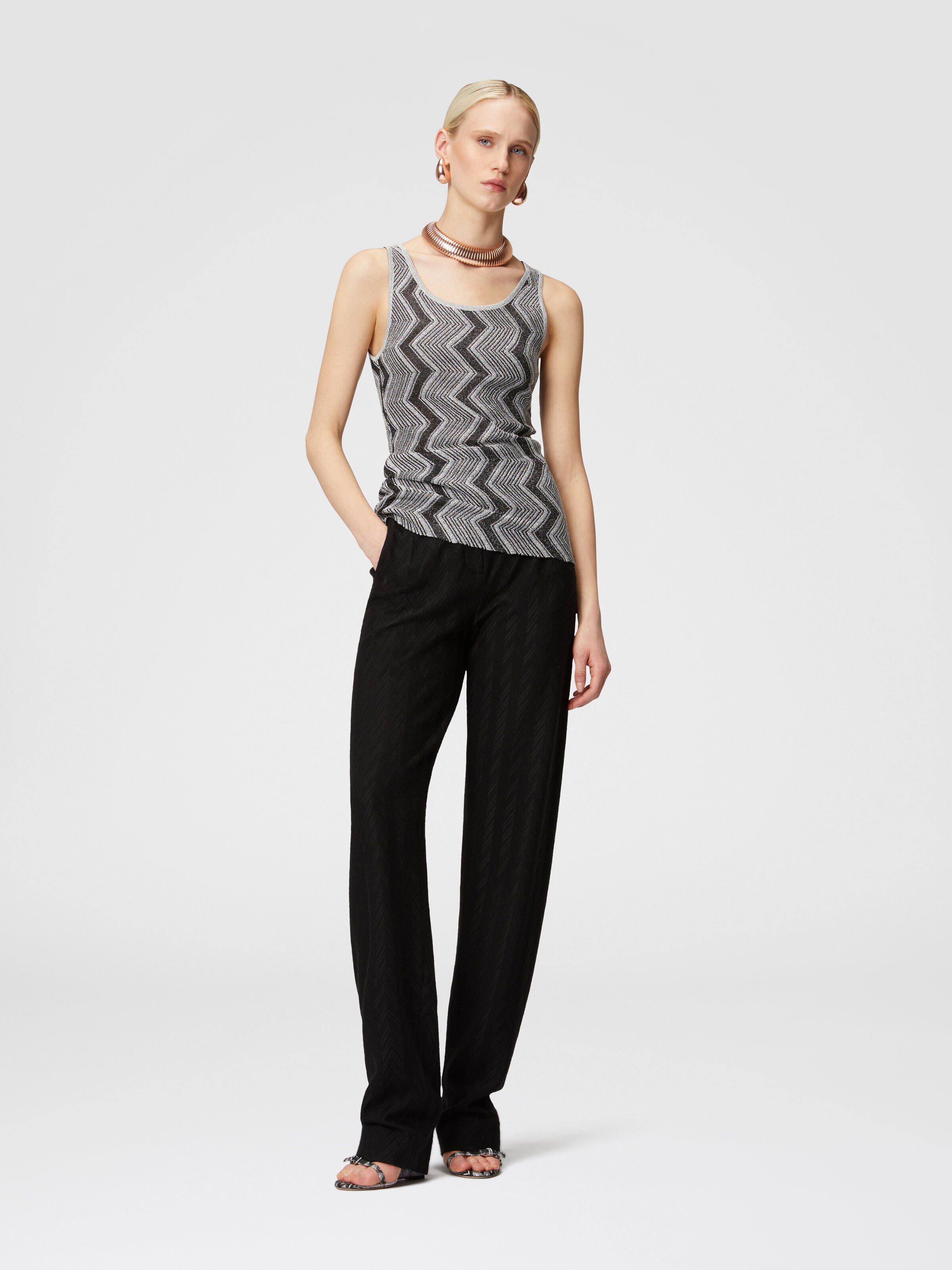 Zig zag lamé viscose tank top, Black & Silver - 1