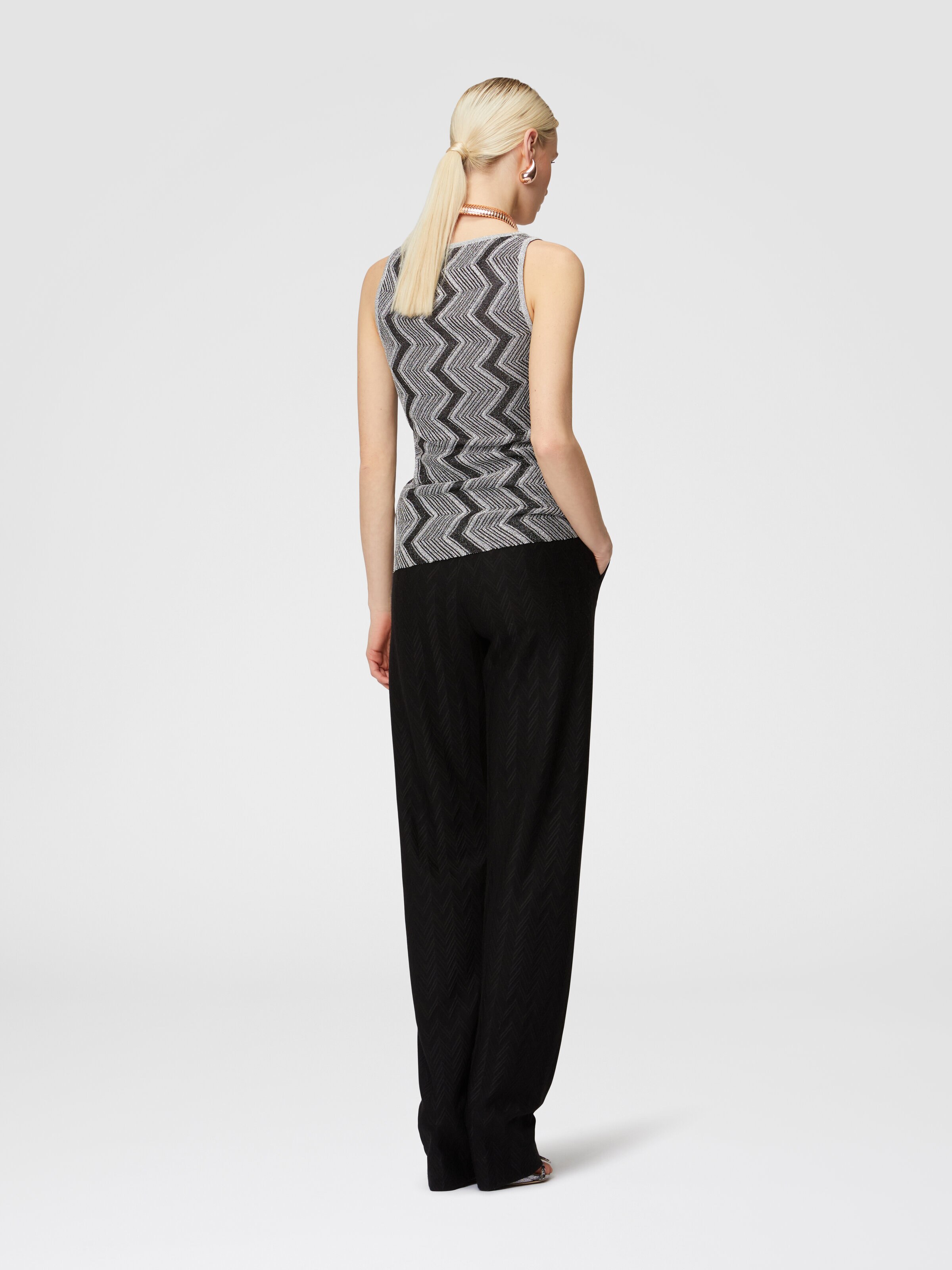 Zig zag lamé viscose tank top, Black & Silver - 2