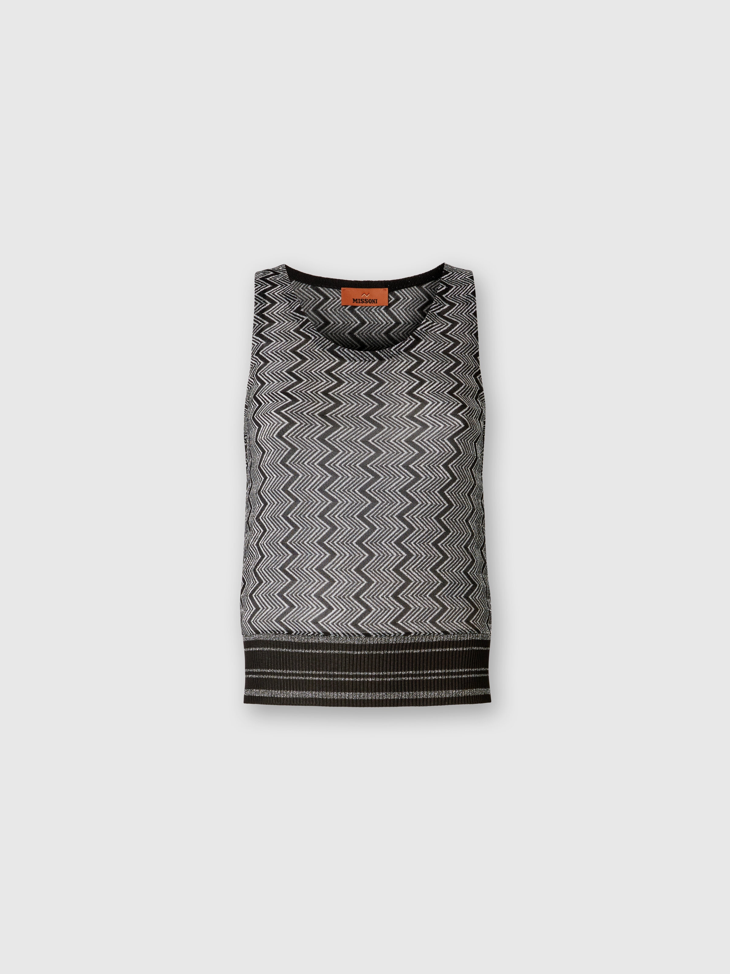 Top with zig zag lamé motif, Black & Silver - 0