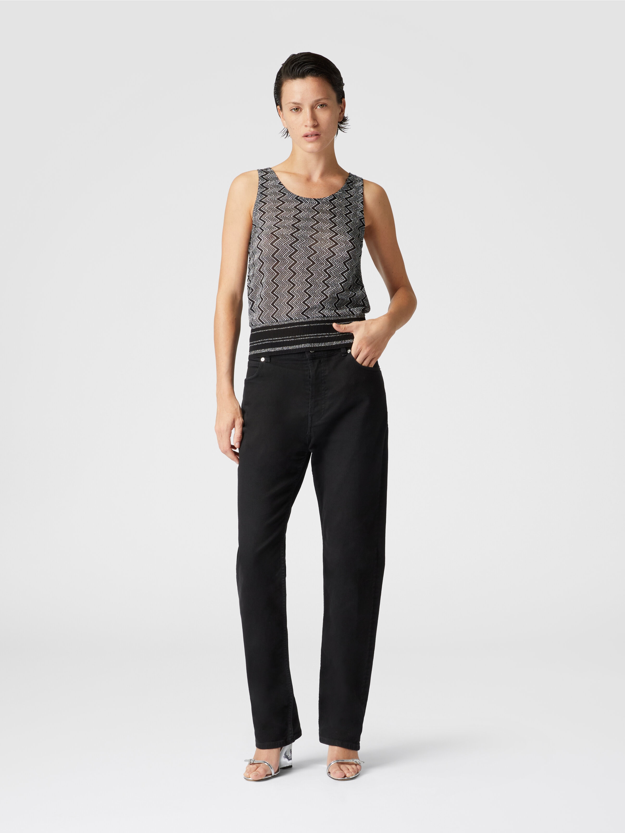 Top with zig zag lamé motif, Black & Silver - 1
