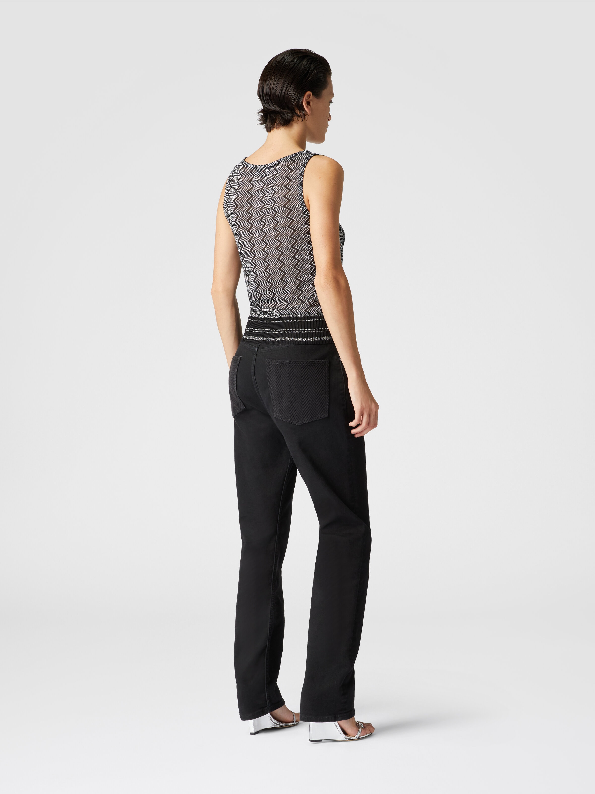 Top with zig zag lamé motif, Black & Silver - 2