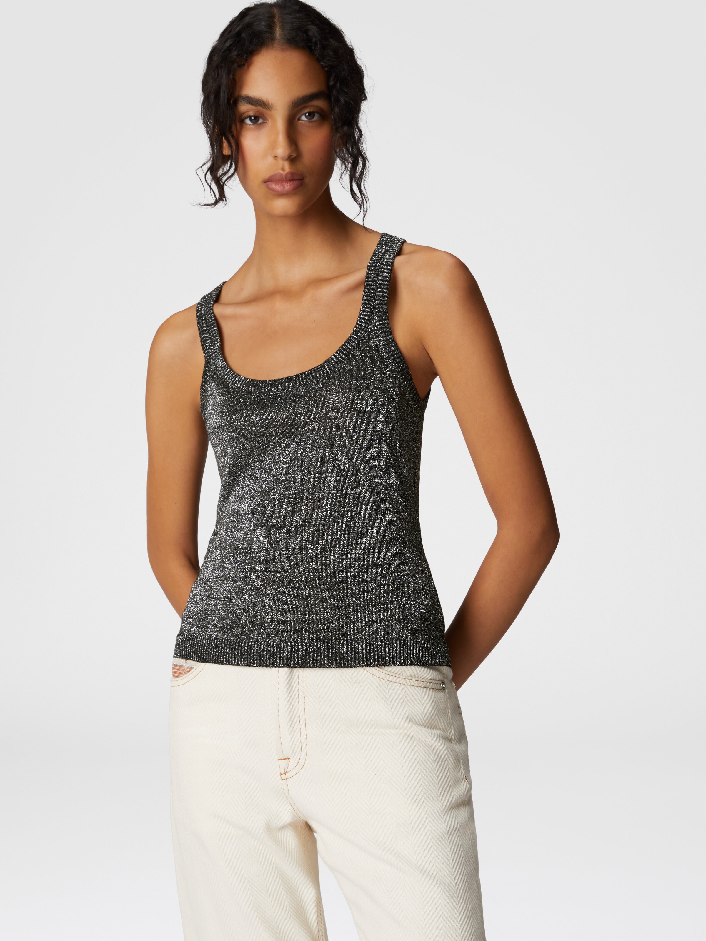 Glitter-effect viscose tank top, Black & Silver - 3