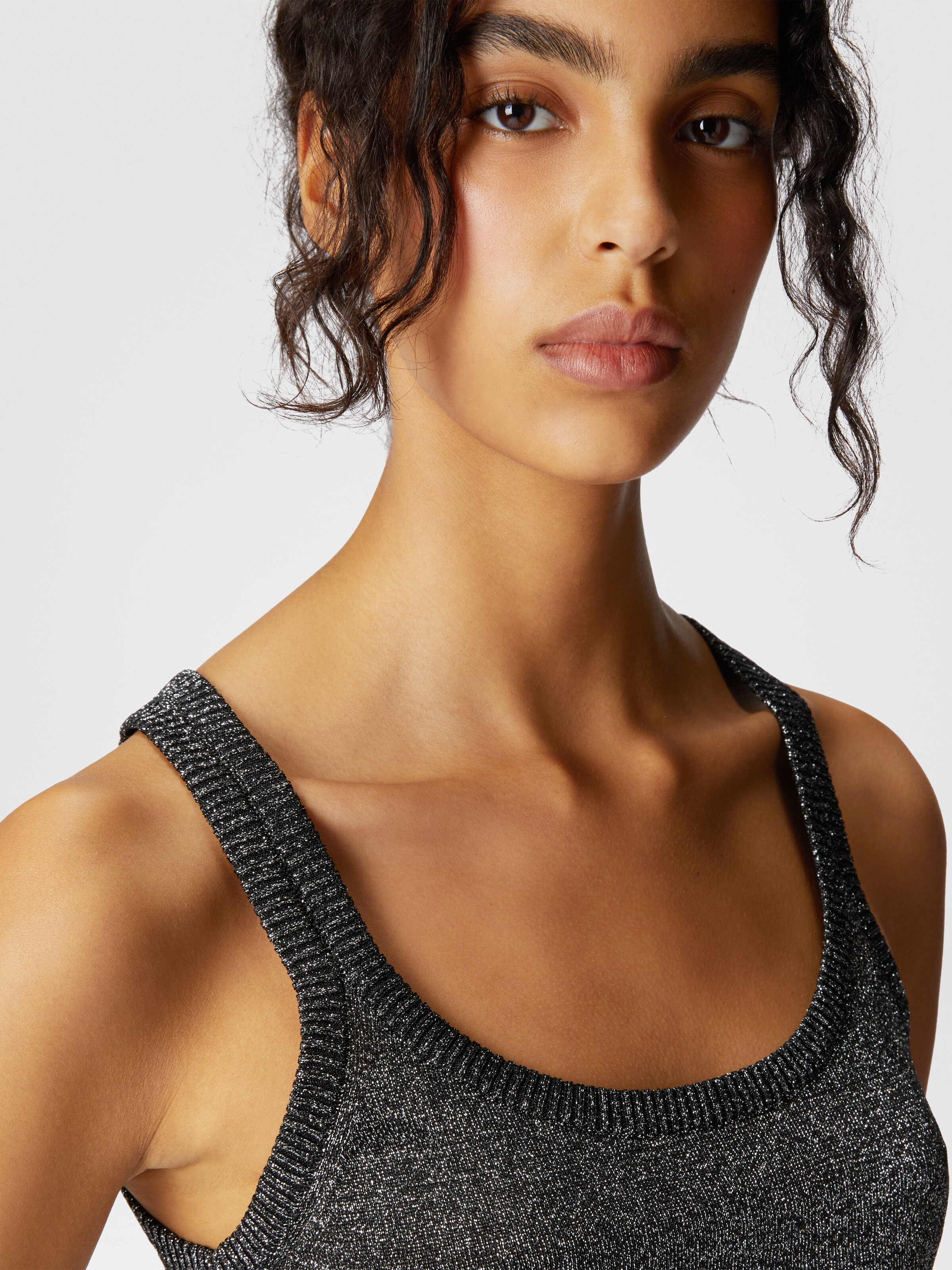 Glitter-effect viscose tank top, Black & Silver - 4