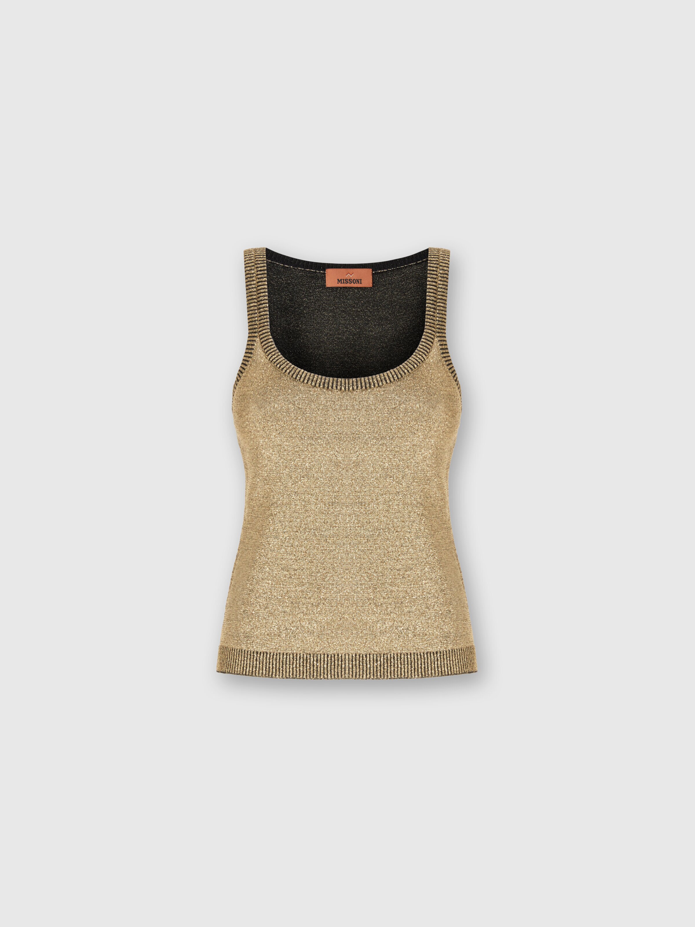 Glitter-effect viscose tank top, Black & Gold - 0