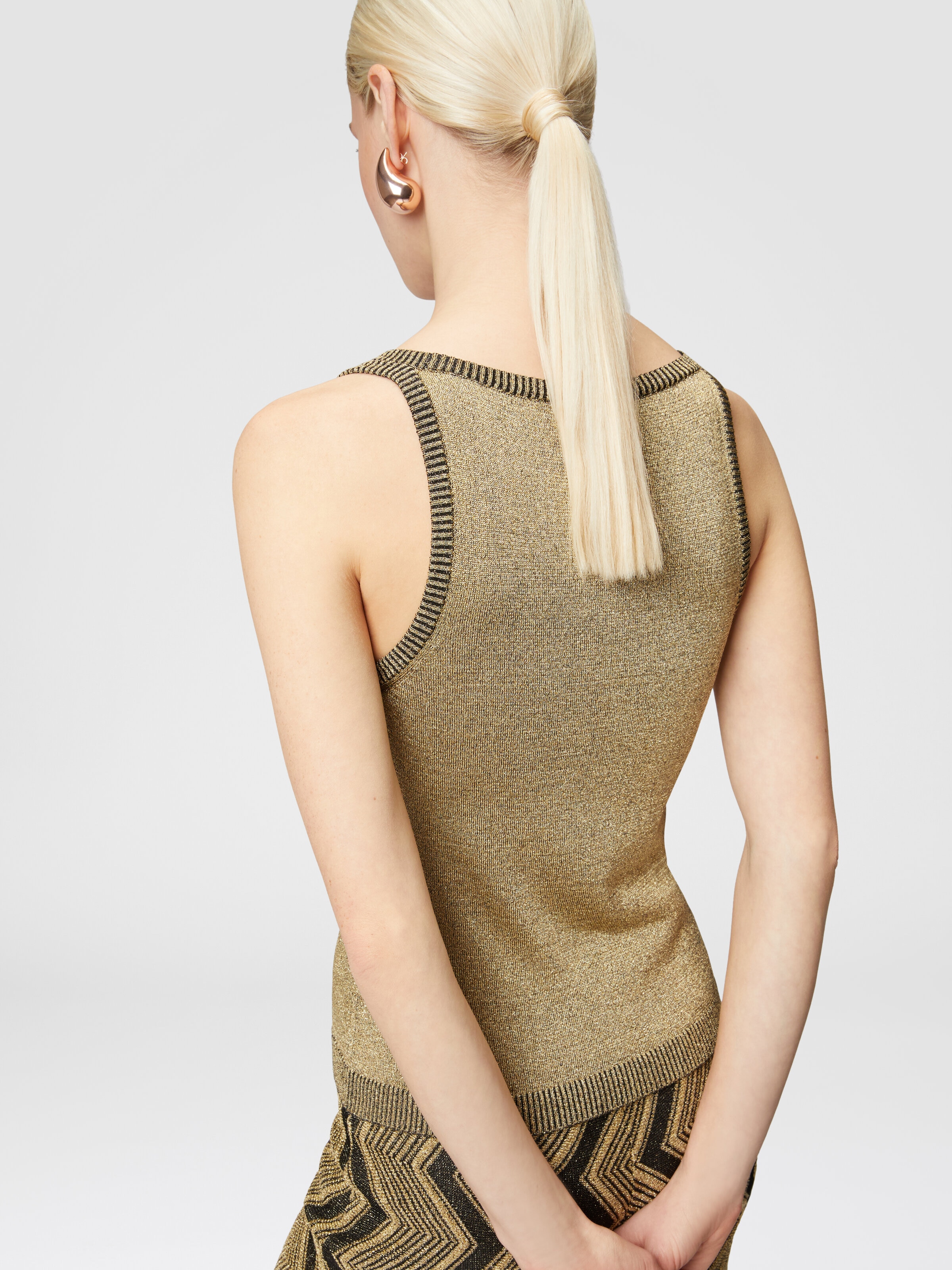 Glitter-effect viscose tank top, Black & Gold - 4