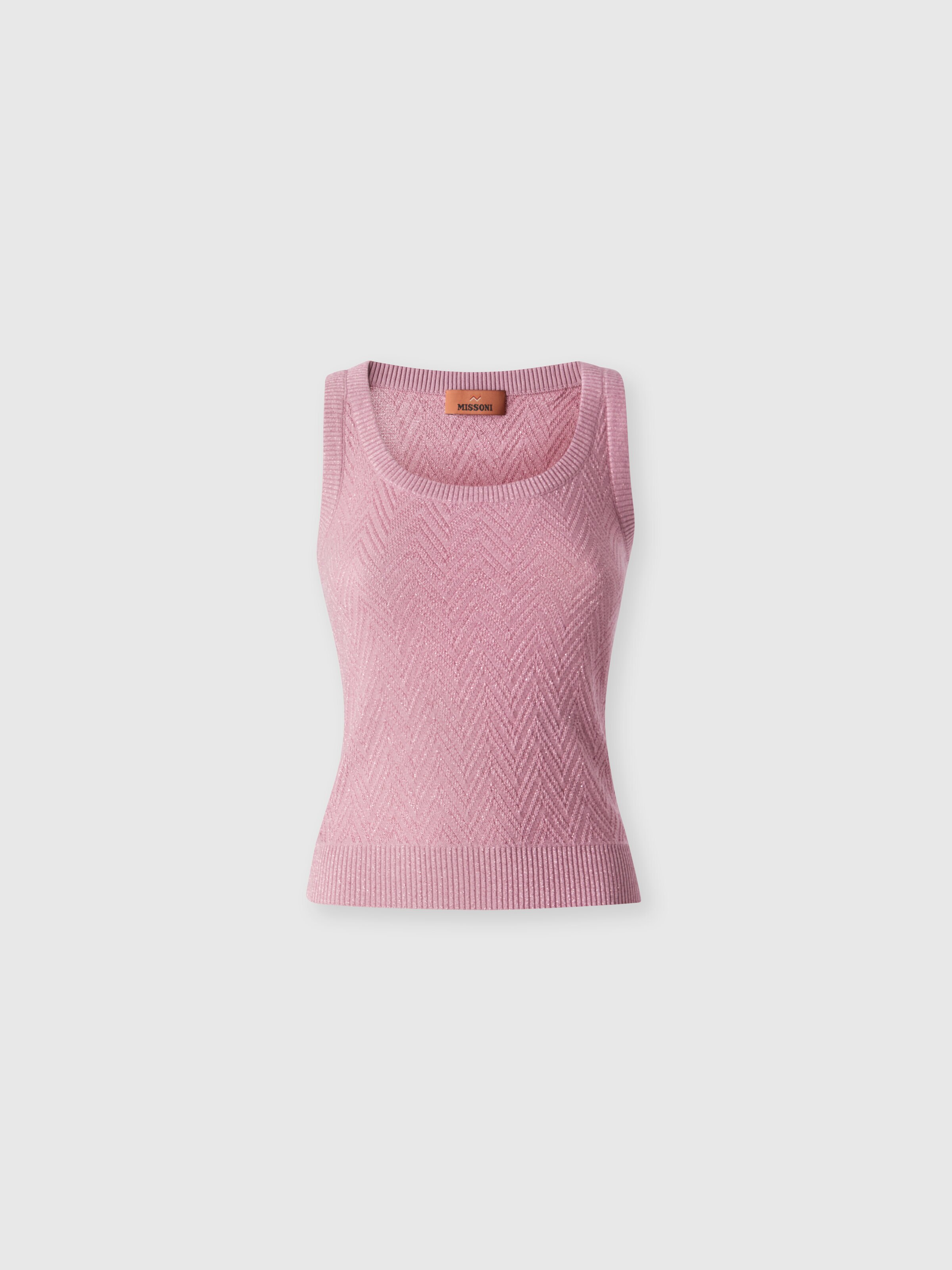 Top de tirantes con motivo chevron en jacquard, Rosa   - 0