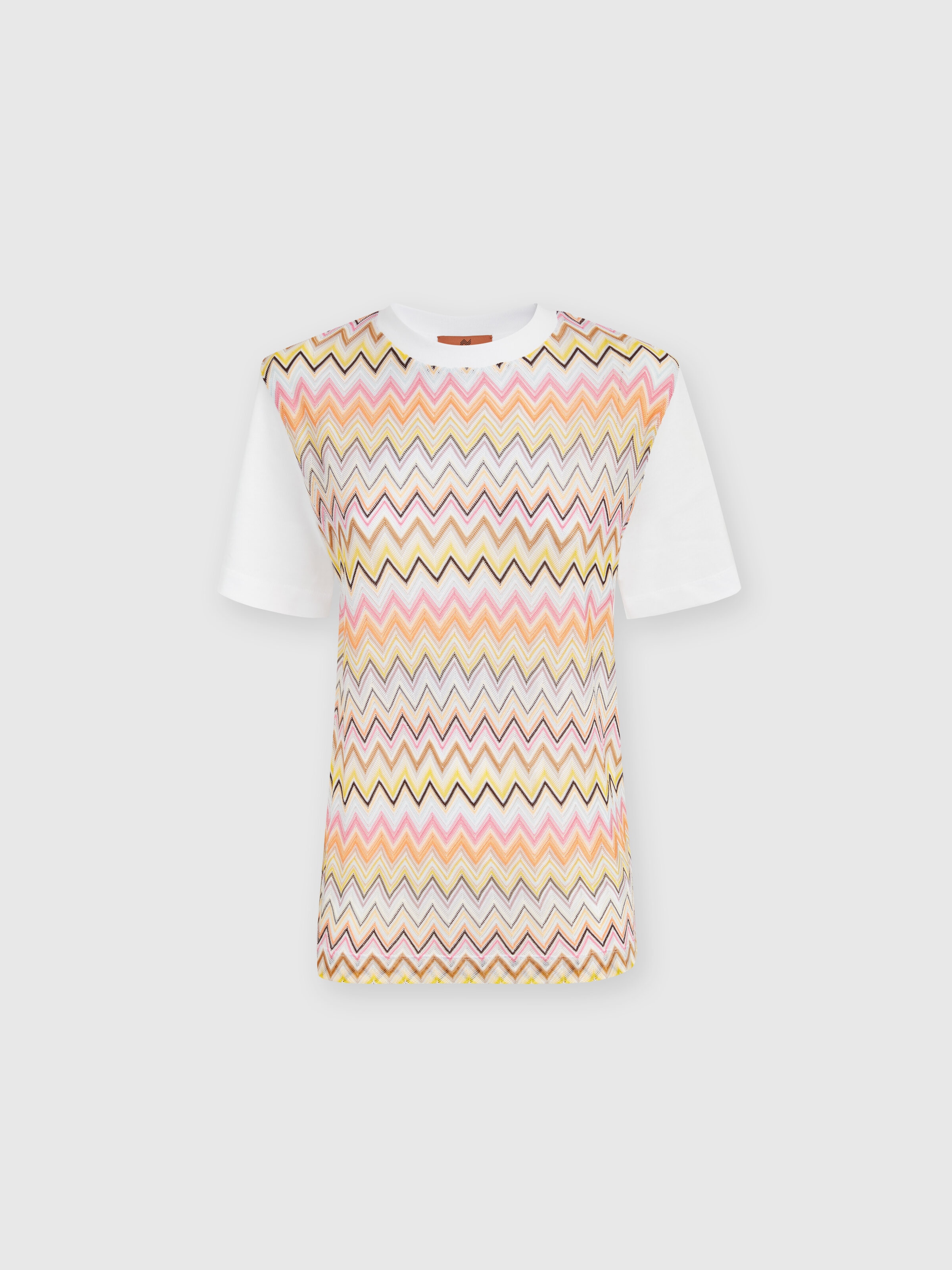 Cotton jersey T-shirt with chevron inserts, Multicoloured  - 0